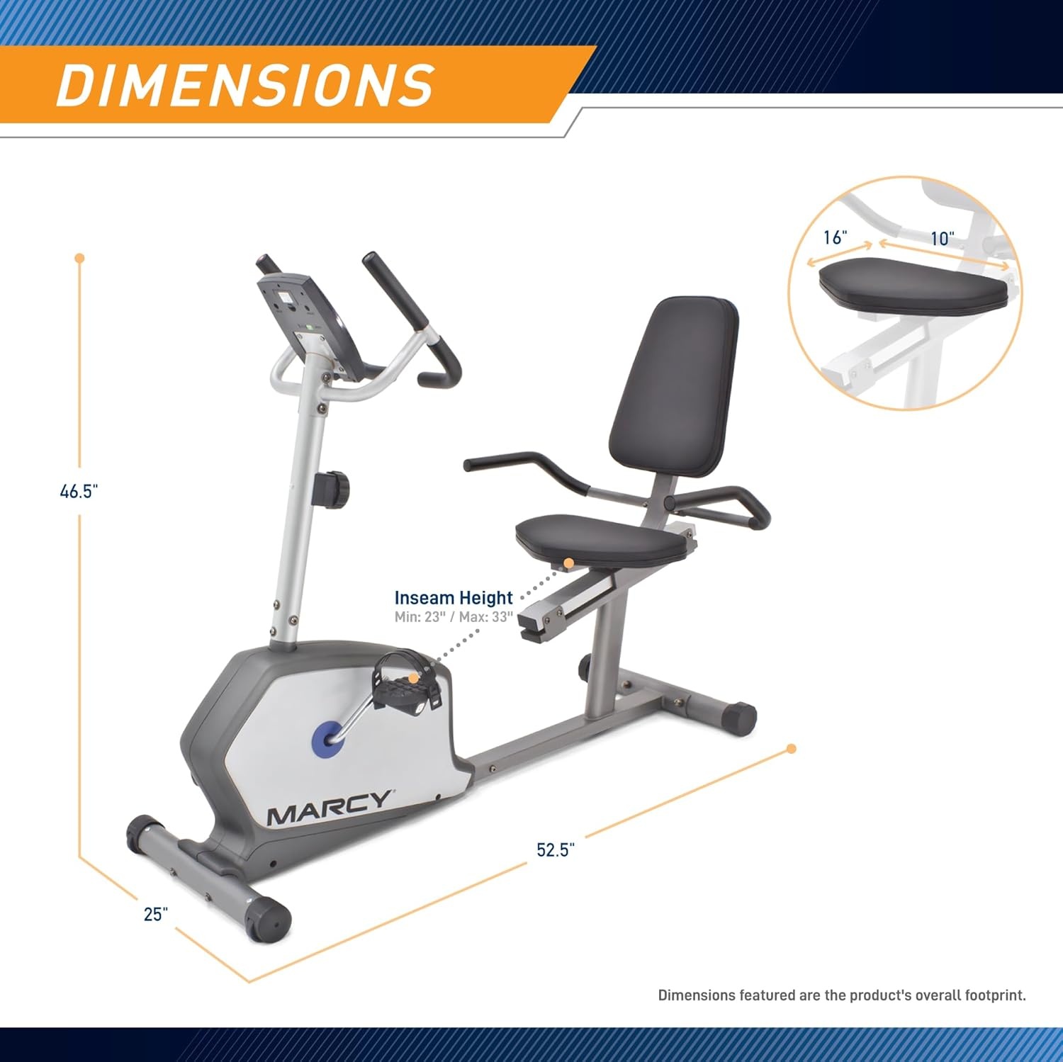 Marcy Recumbent Exercise Bike with Adjustable Seat and 8 Resistance Levels, 300 Pound Capacity NS-1201R(Grey)