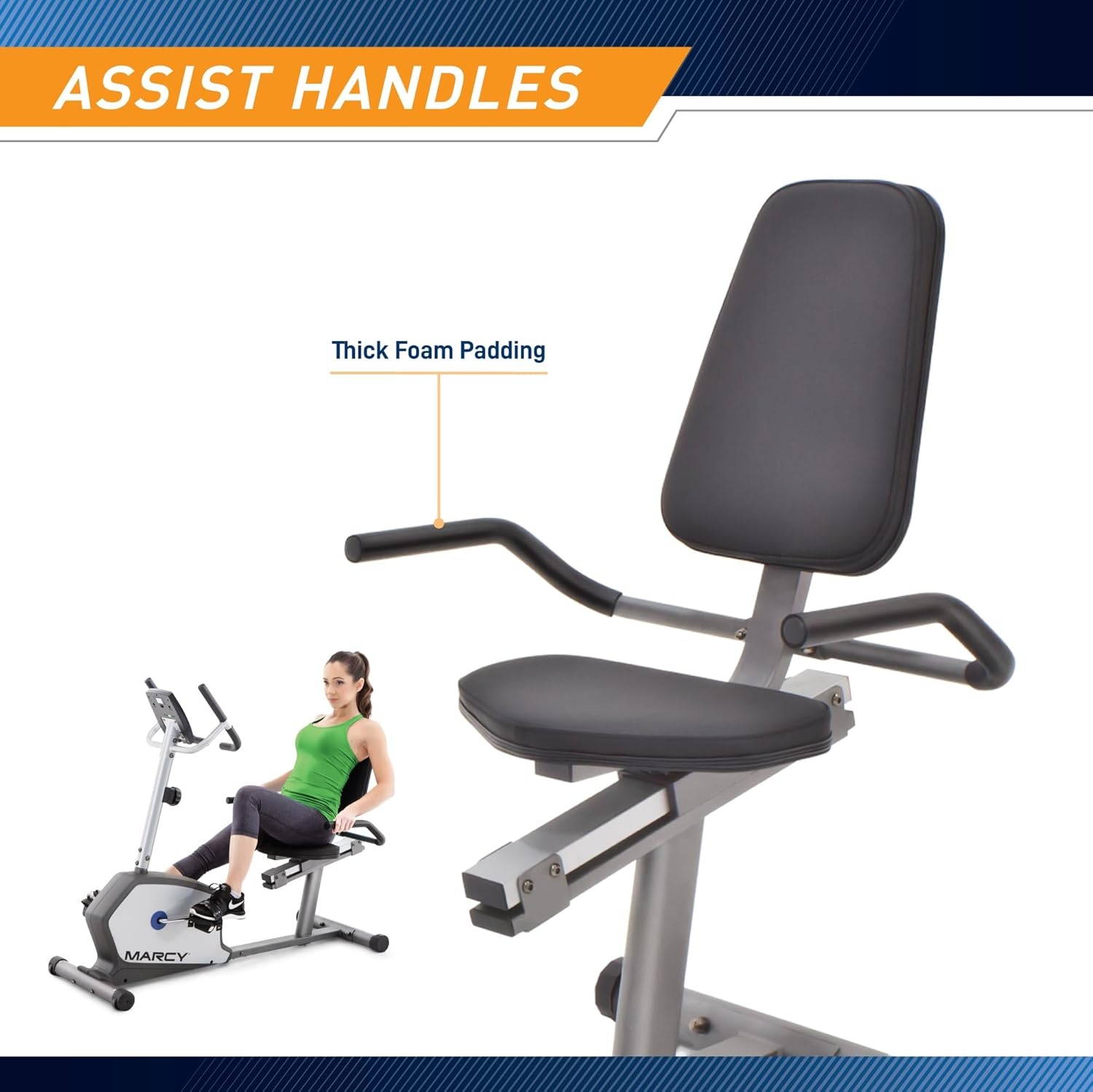 Marcy Recumbent Exercise Bike with Adjustable Seat and 8 Resistance Levels, 300 Pound Capacity NS-1201R(Grey)