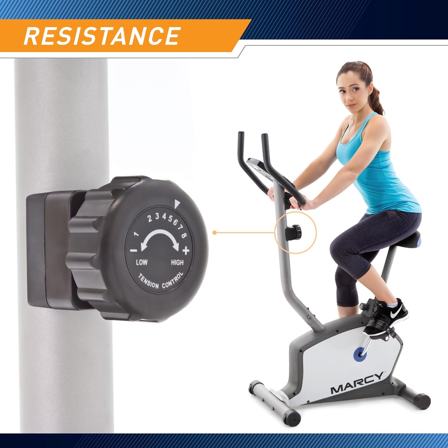 Marcy Stationary Exercise Indoor Bicycle with 8 Magnetic Resistance Levels(Black/Grey/Silver)