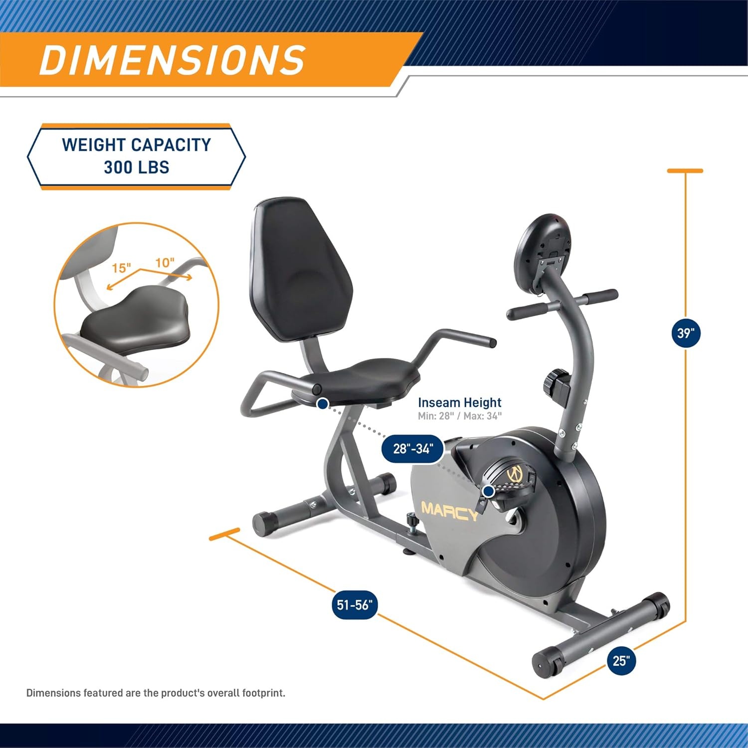Marcy Magnetic Recumbent Bike with Adjustable Resistance and Transport Wheels NS-716R(Black/Grey)