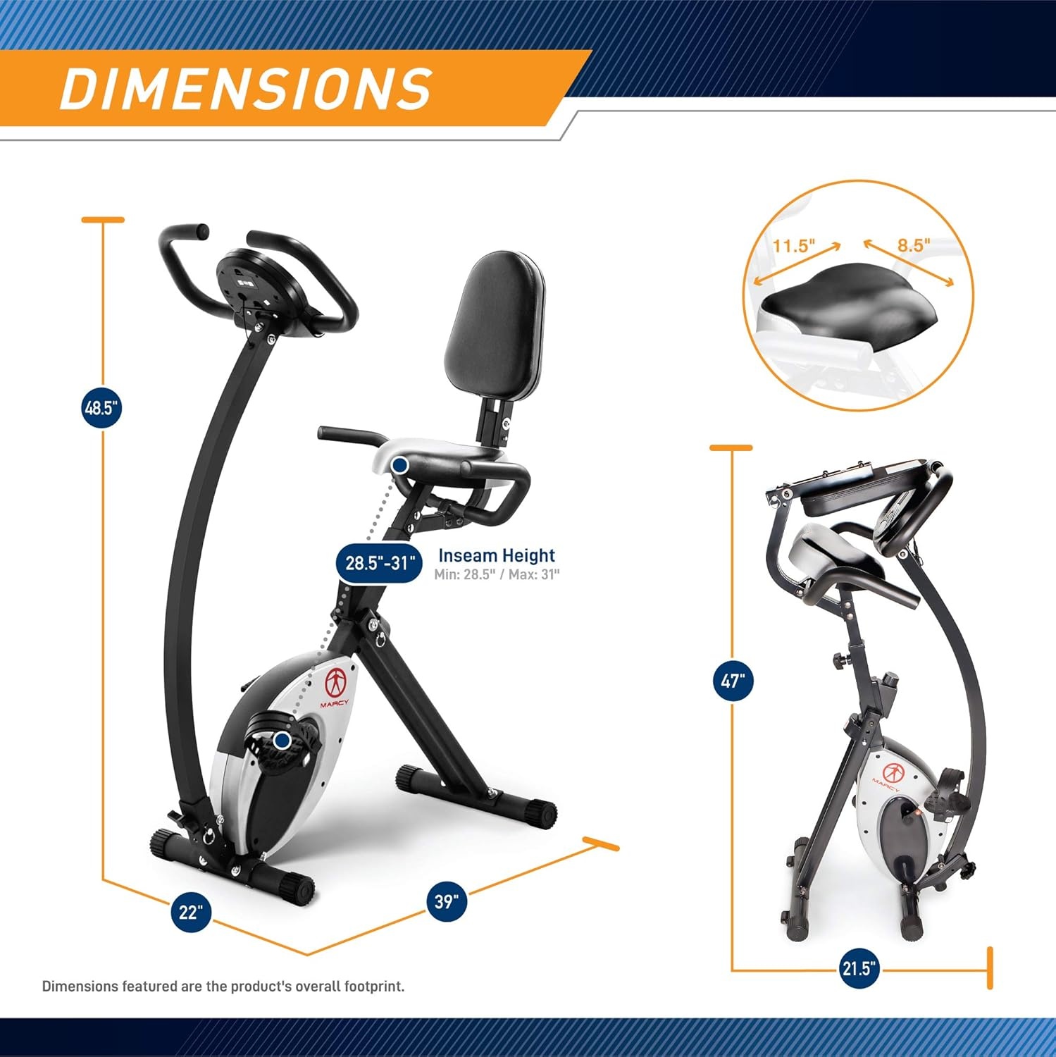 Marcy Foldable Upright Exercise Bike with Adjustable Resistance for Cardio Workout & Strength Training – Multiple Styles Available(Recumbent Black)