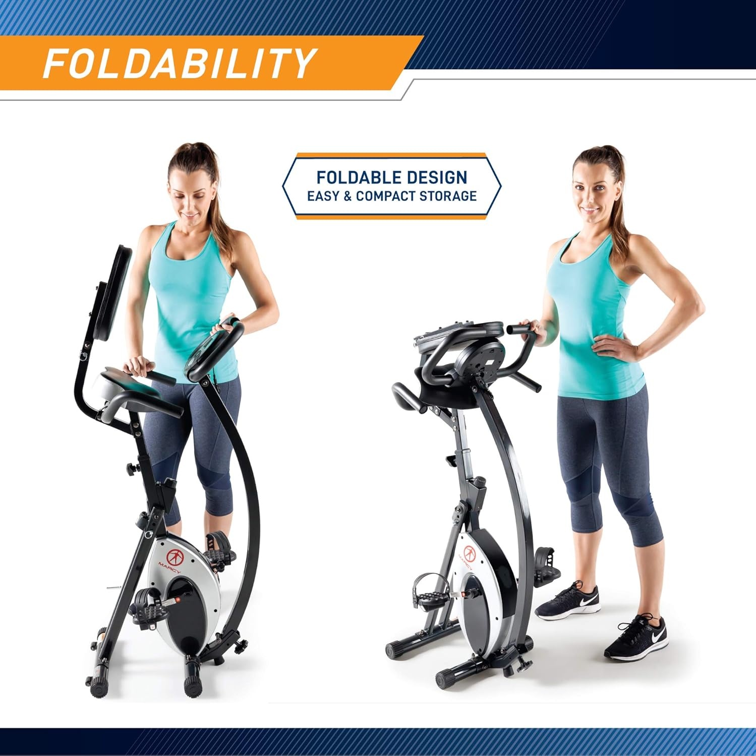 Marcy Foldable Upright Exercise Bike with Adjustable Resistance for Cardio Workout & Strength Training – Multiple Styles Available(Recumbent Black)