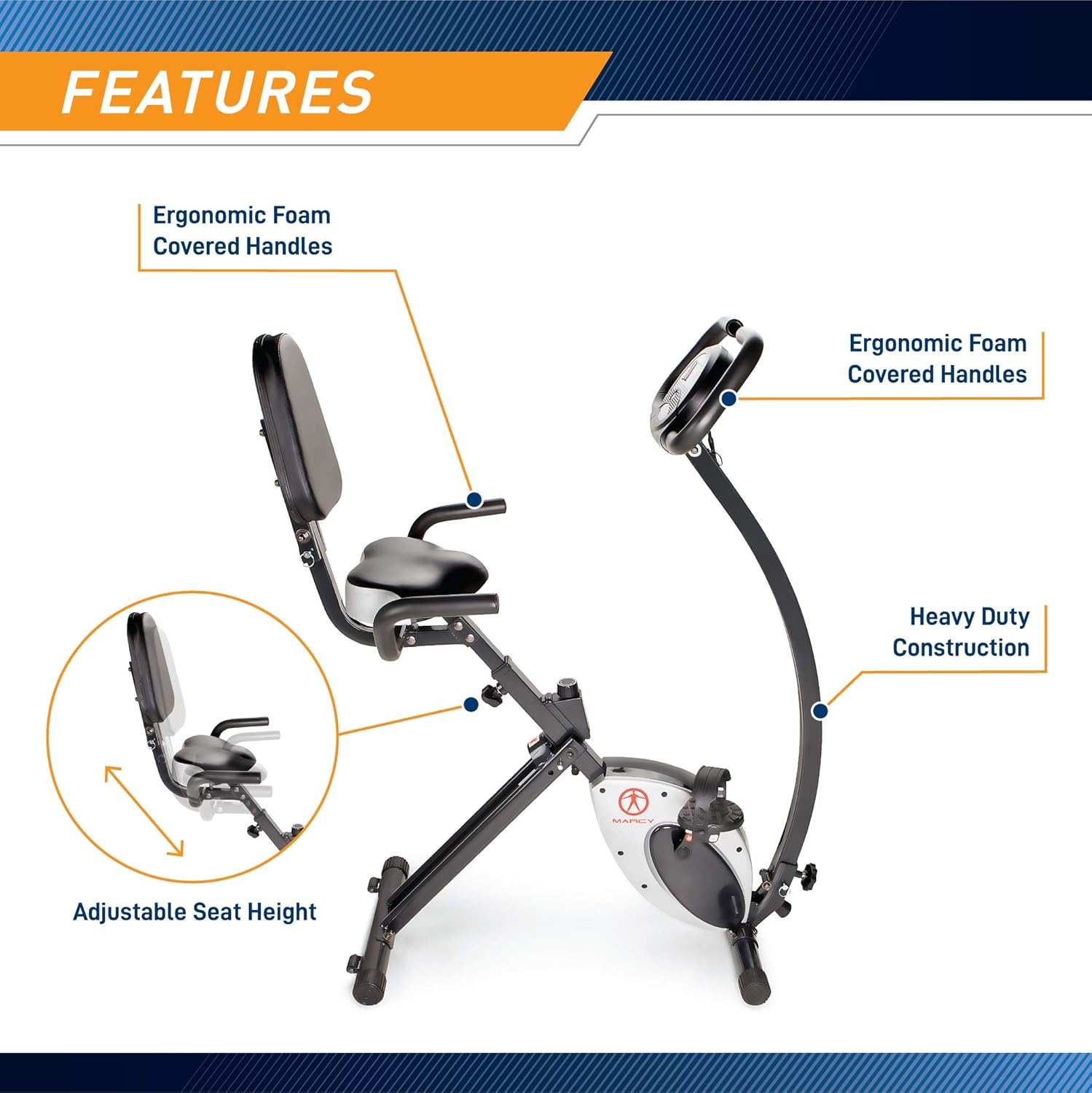 Marcy Foldable Upright Exercise Bike with Adjustable Resistance for Cardio Workout & Strength Training – Multiple Styles Available(Recumbent Black)