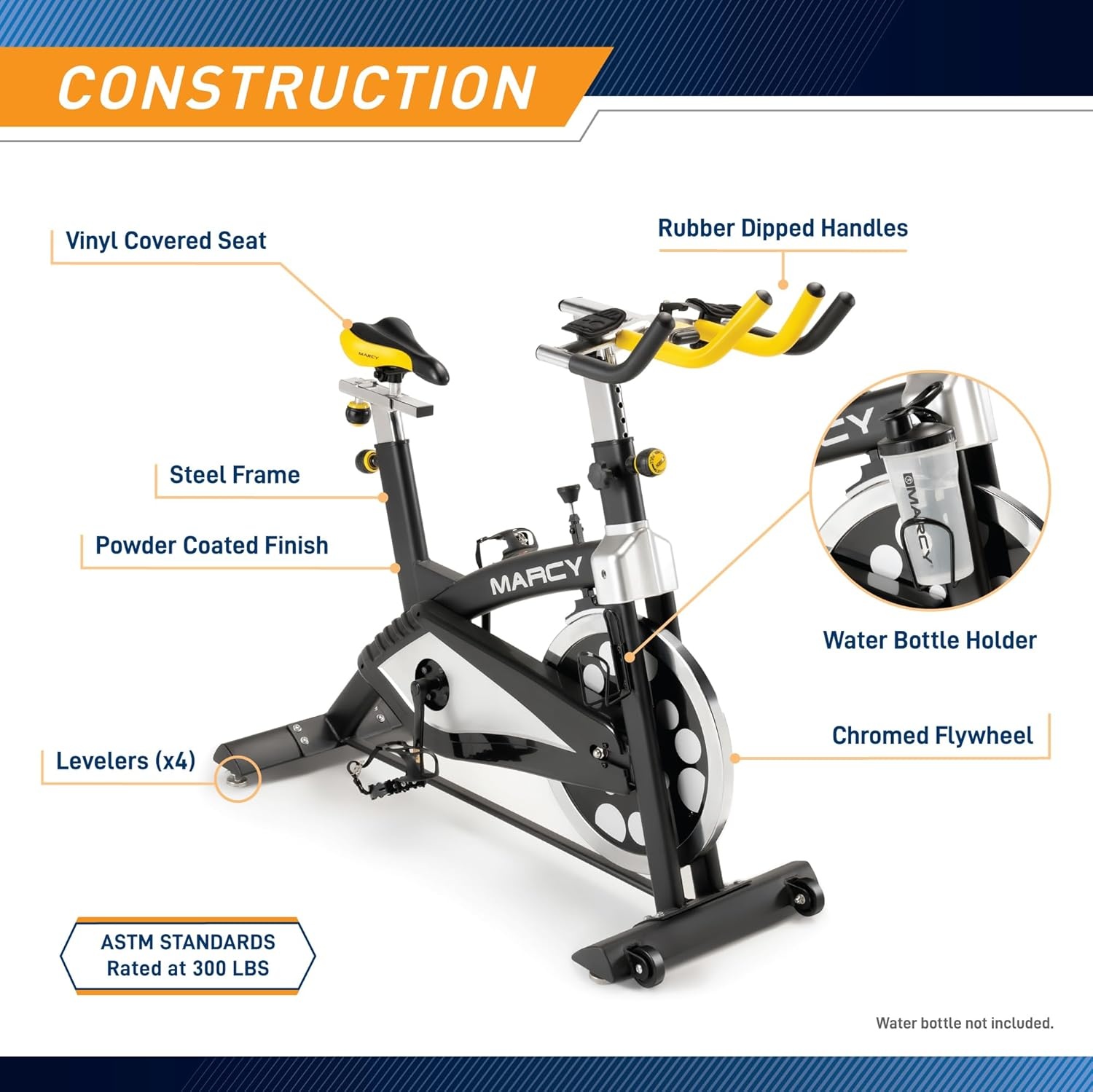 Marcy Club Revolution Bike Cycle Trainer for Cardio Exercise, Multiple Colors Available(Black/Yellow)