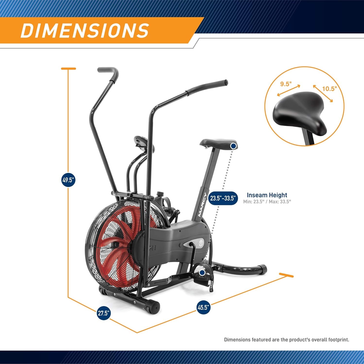 Marcy Air-Resistance Exercise Fan Bike With Dual Acction Handlebars(Dual Action Red | NS-1000)
