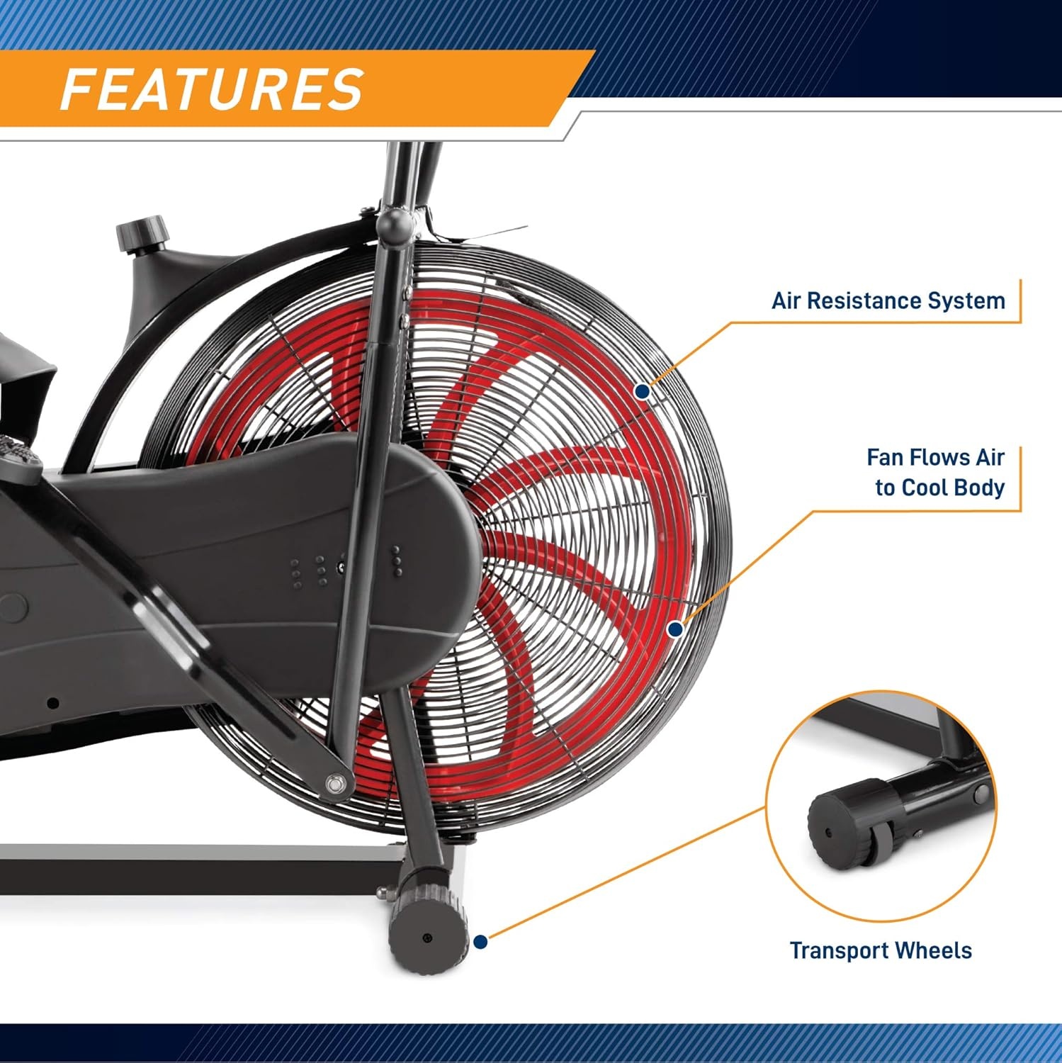 Marcy Air-Resistance Exercise Fan Bike With Dual Acction Handlebars(Dual Action Red | NS-1000)