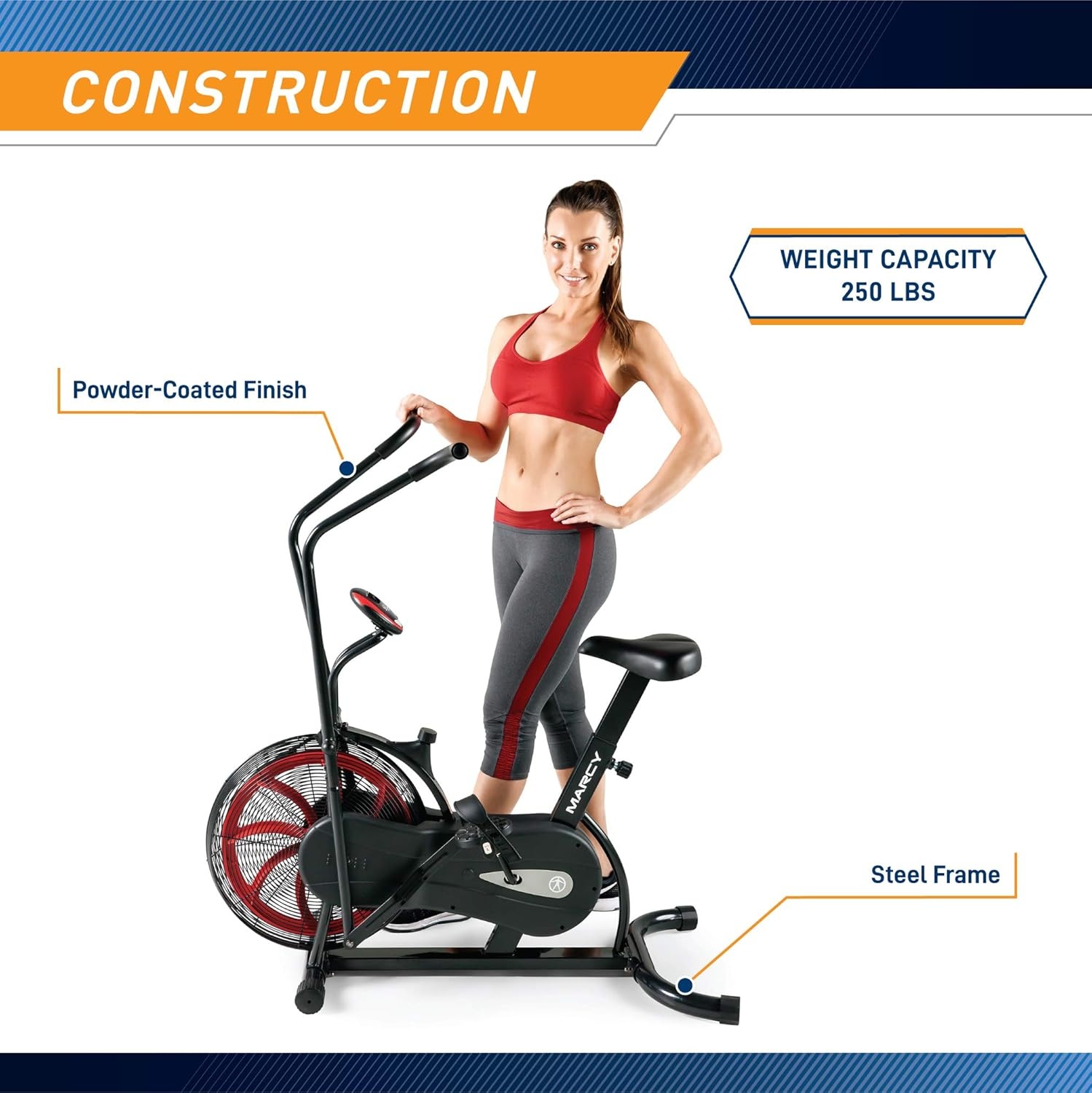 Marcy Air-Resistance Exercise Fan Bike With Dual Acction Handlebars(Dual Action Red | NS-1000)