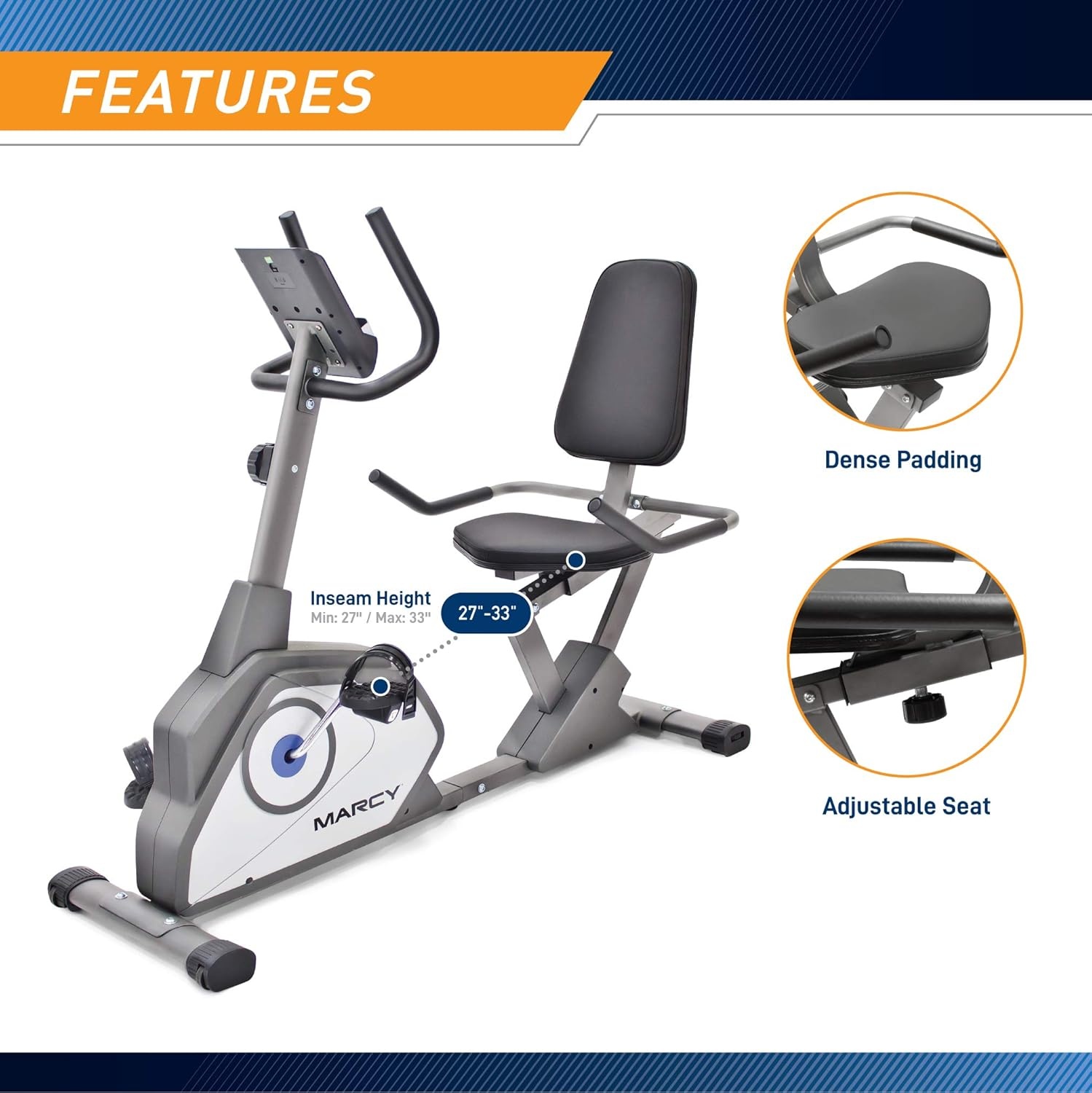 Marcy Magnetic Recumbent Exercise Bike with 8 Resistance Levels(Grey)