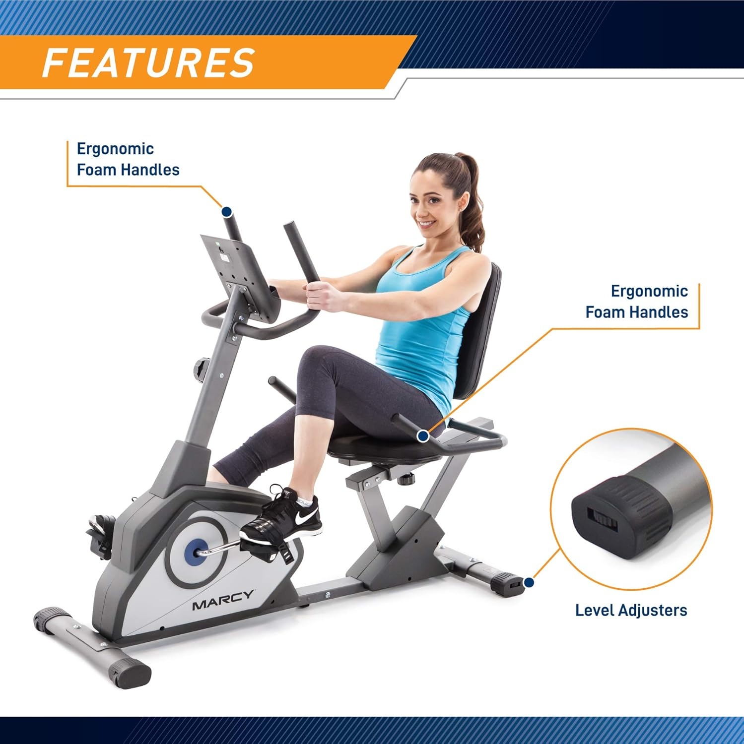 Marcy Magnetic Recumbent Exercise Bike with 8 Resistance Levels(Grey)