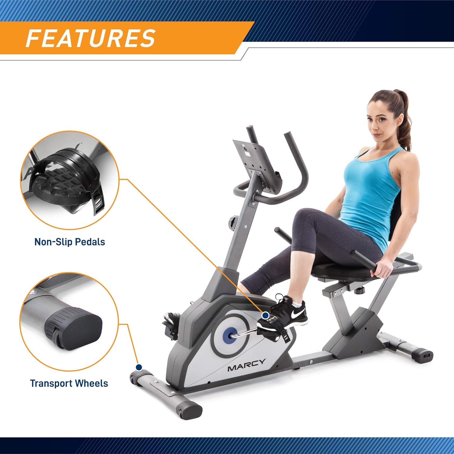 Marcy Magnetic Recumbent Exercise Bike with 8 Resistance Levels(Grey)