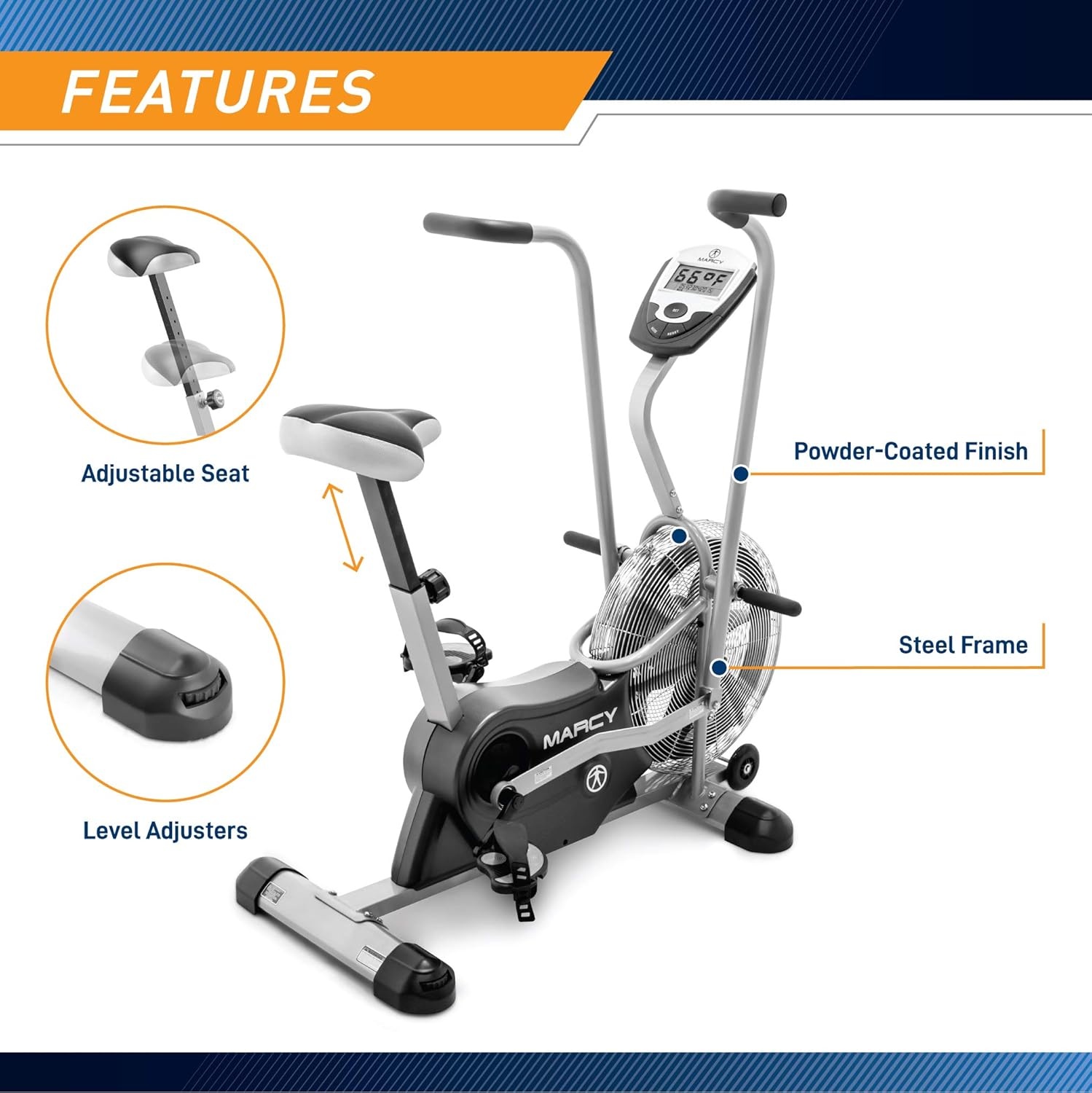Marcy Air-Resistance Exercise Fan Bike With Dual Acction Handlebars(Dual Action Black | AIR-1)