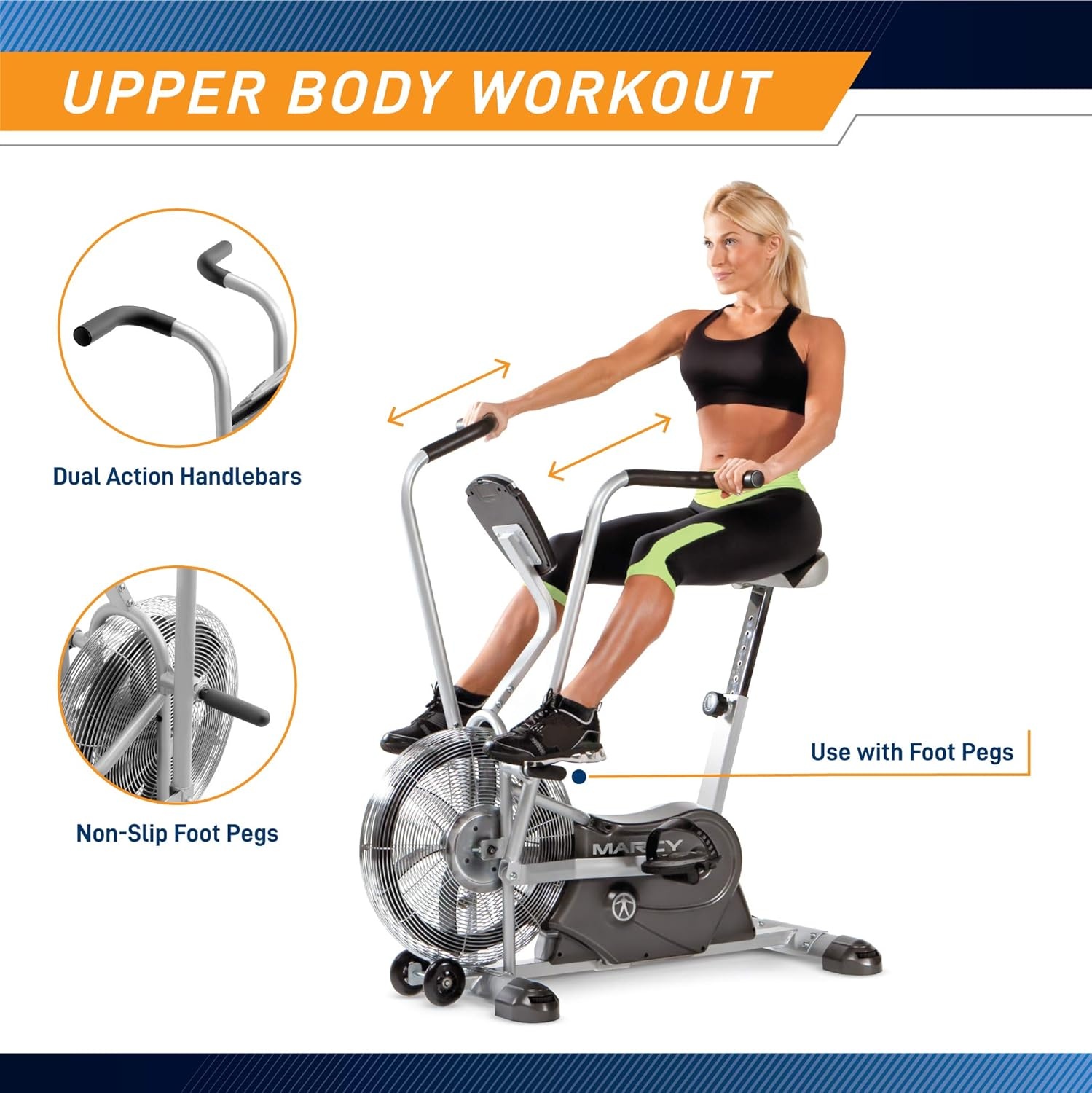 Marcy Air-Resistance Exercise Fan Bike With Dual Acction Handlebars(Dual Action Black | AIR-1)