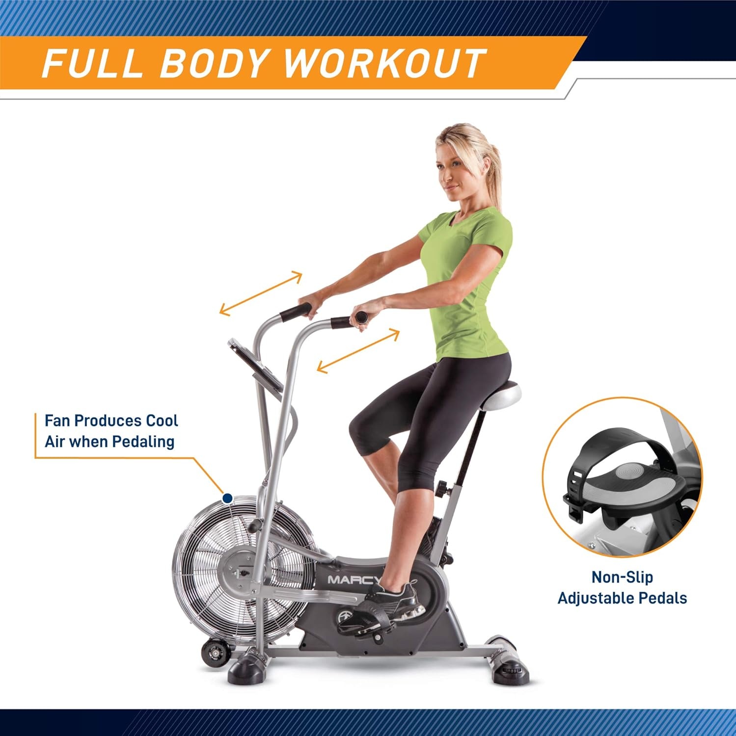 Marcy Air-Resistance Exercise Fan Bike With Dual Acction Handlebars(Dual Action Black | AIR-1)