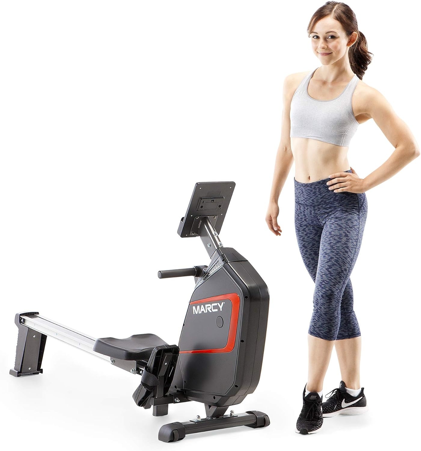 Marcy Compact 8-Level Adjustable Magnetic Resistance Rowing Machine with Transport Wheels(Foldable – Black)