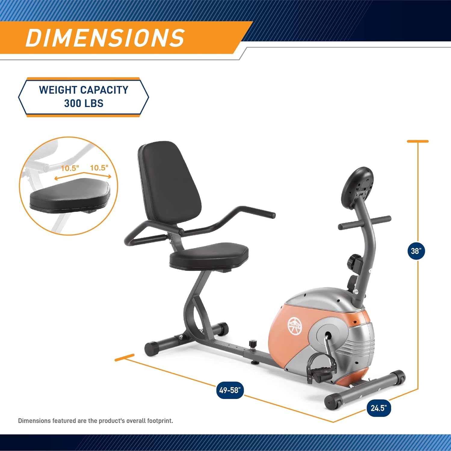Marcy Home Fitness Personal Exercise Bike with Adjustable Magnetic Resistance for Cardio Workout and Cycle Training(Copper – Recumbent)