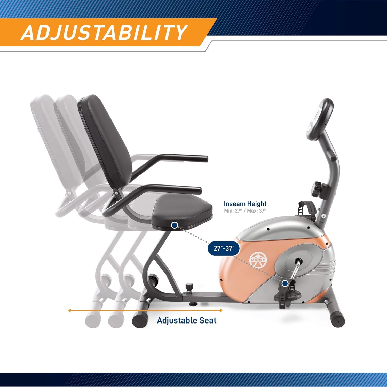 Marcy Home Fitness Personal Exercise Bike with Adjustable Magnetic Resistance for Cardio Workout and Cycle Training(Copper – Recumbent)