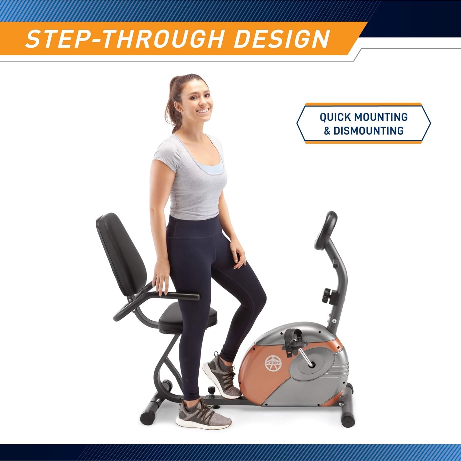 Marcy Home Fitness Personal Exercise Bike with Adjustable Magnetic Resistance for Cardio Workout and Cycle Training(Copper – Recumbent)