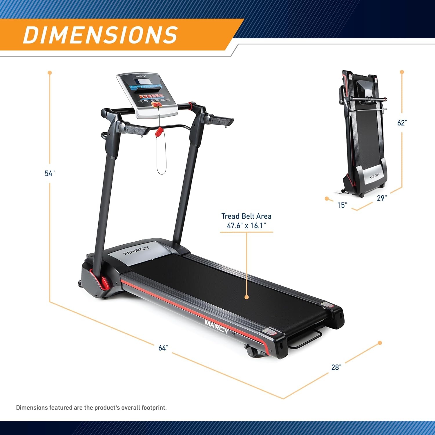 Marcy Easy Folding Motorized Treadmill/Pre Assembled Electric Running Machine JX-651BW black 30.00 x 66.00 x 126.00″