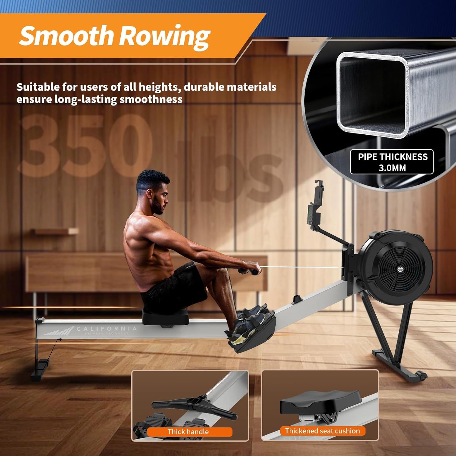 Marcy Air Resistance Rowing Machine with Transport Wheels(10 Levels – Black/Grey)