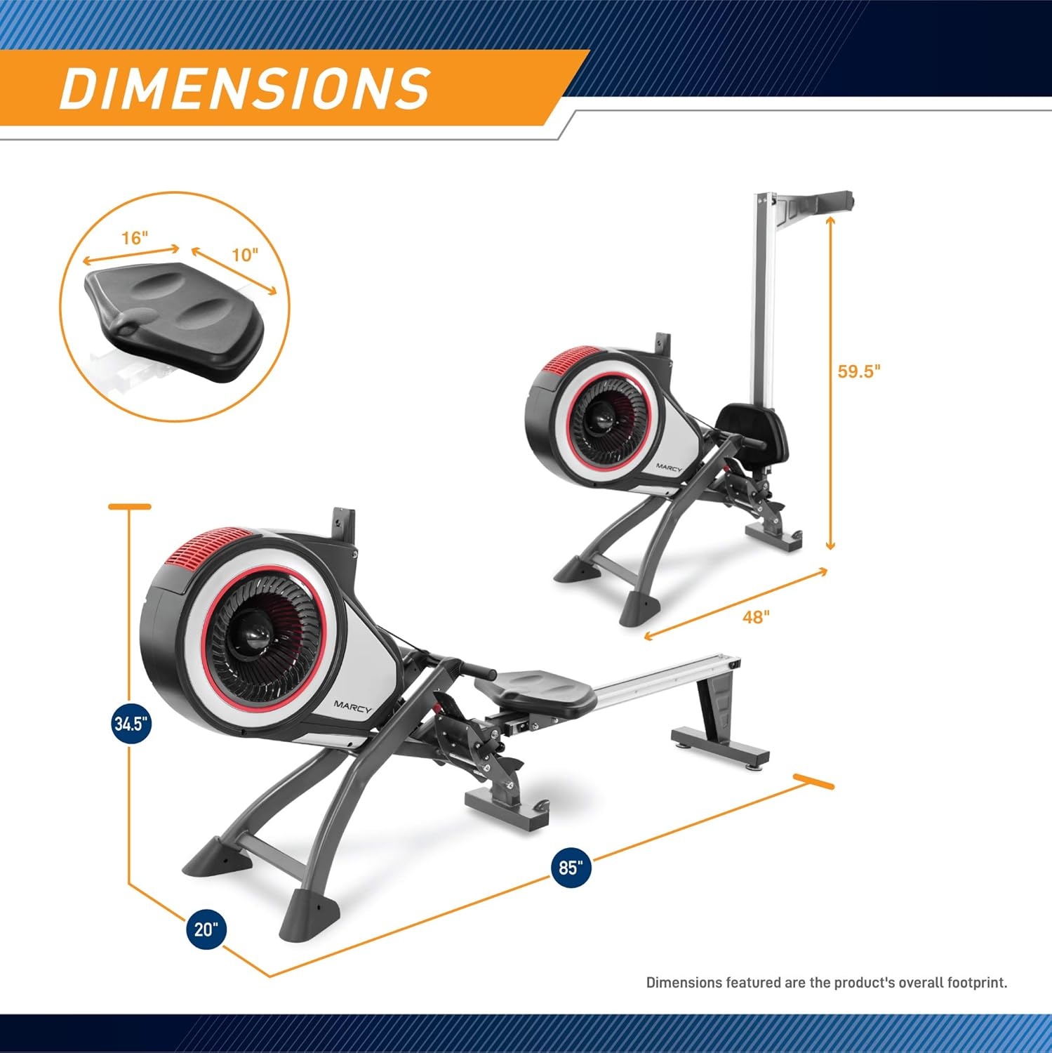 Marcy Air Resistance Rowing Machine with Transport Wheels(8 Levels – Black/Red)