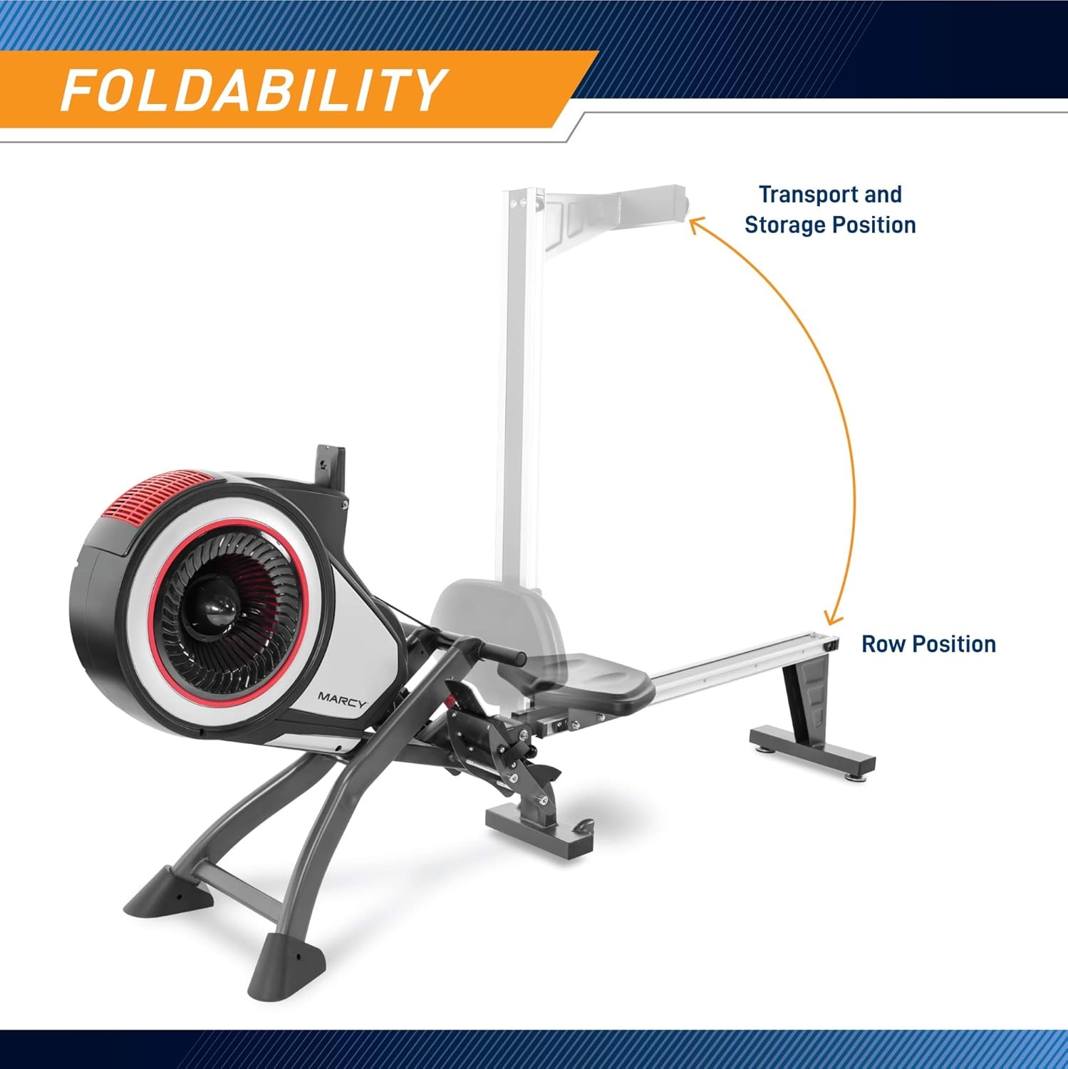 Marcy Air Resistance Rowing Machine with Transport Wheels(8 Levels – Black/Red)
