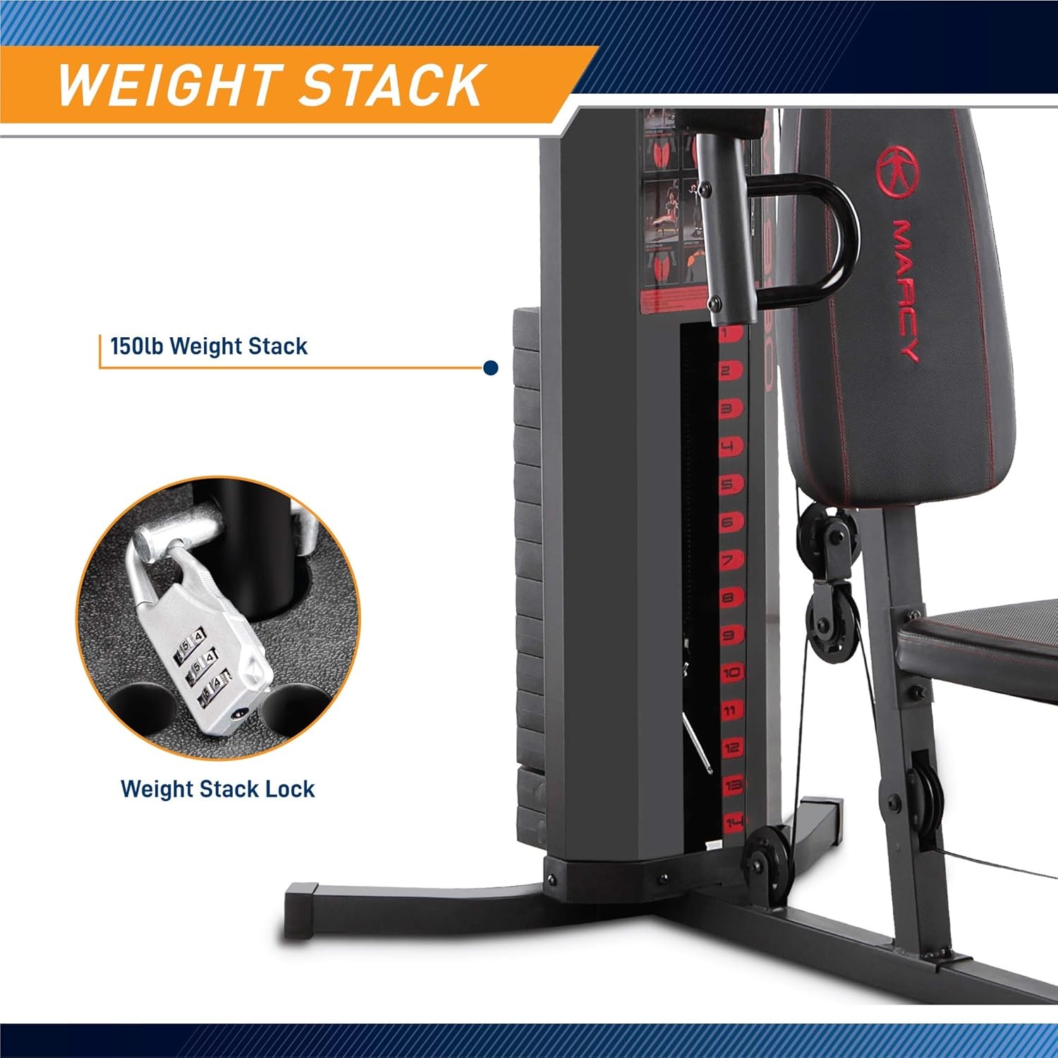 Marcy Multifunction Steel Home Gym 150lb Weight Stack Machine(Black – MWM-989)