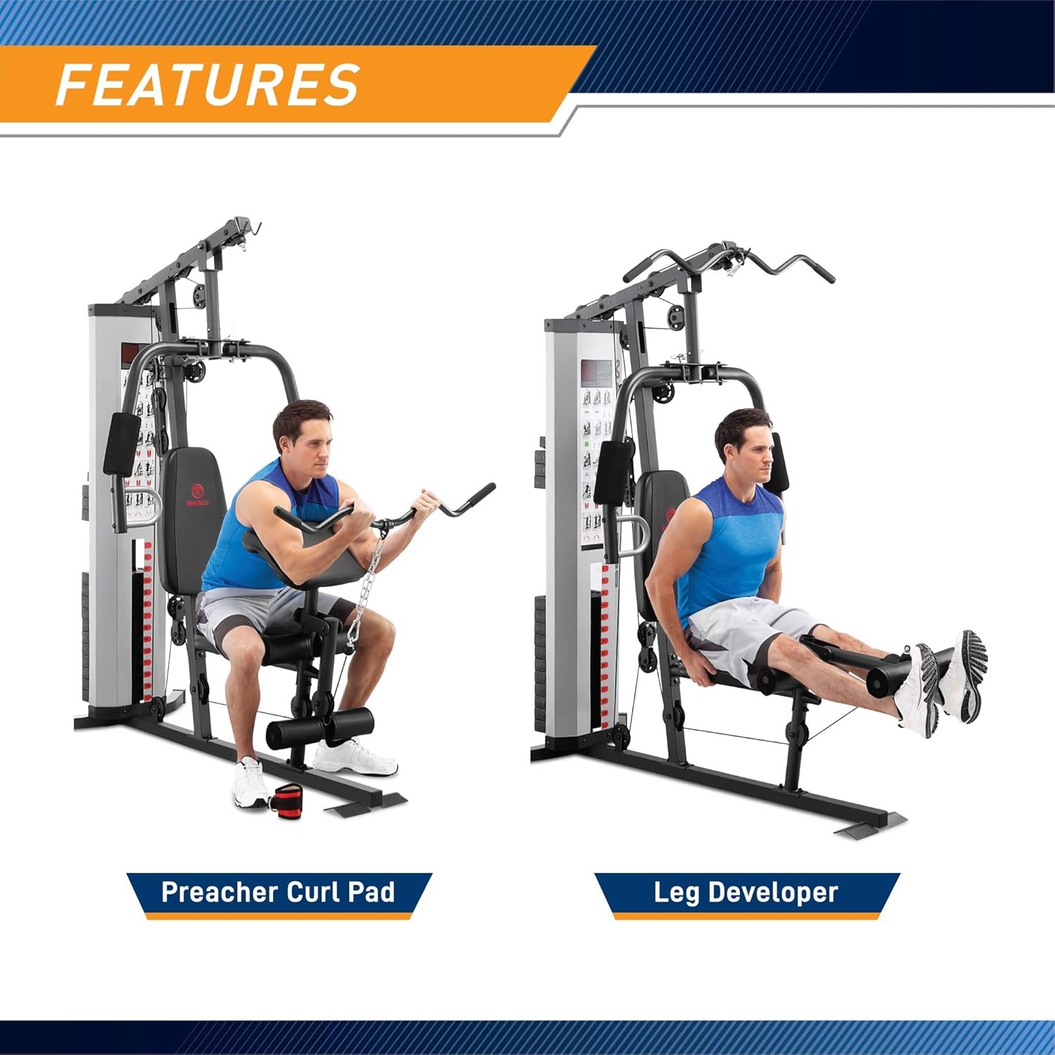 Marcy Multifunctional Workout Station 100lbs to 200lbs Stack Home Gym for Weightlifting and Bodybuilding(Grey – MWM-988)