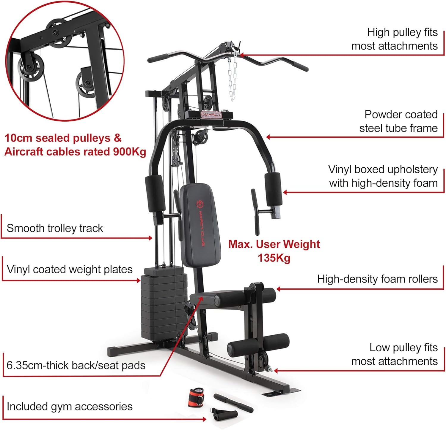 Marcy Multifunctional Workout Station 100lbs to 200lbs Stack Home Gym for Weightlifting and Bodybuilding(Black – 100 lbs)