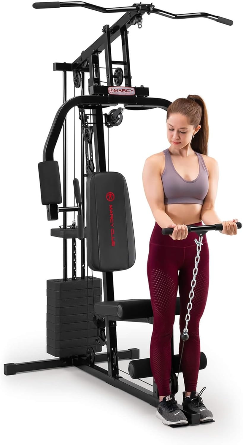 Marcy Multifunctional Workout Station 100lbs to 200lbs Stack Home Gym for Weightlifting and Bodybuilding(Black – 100 lbs)