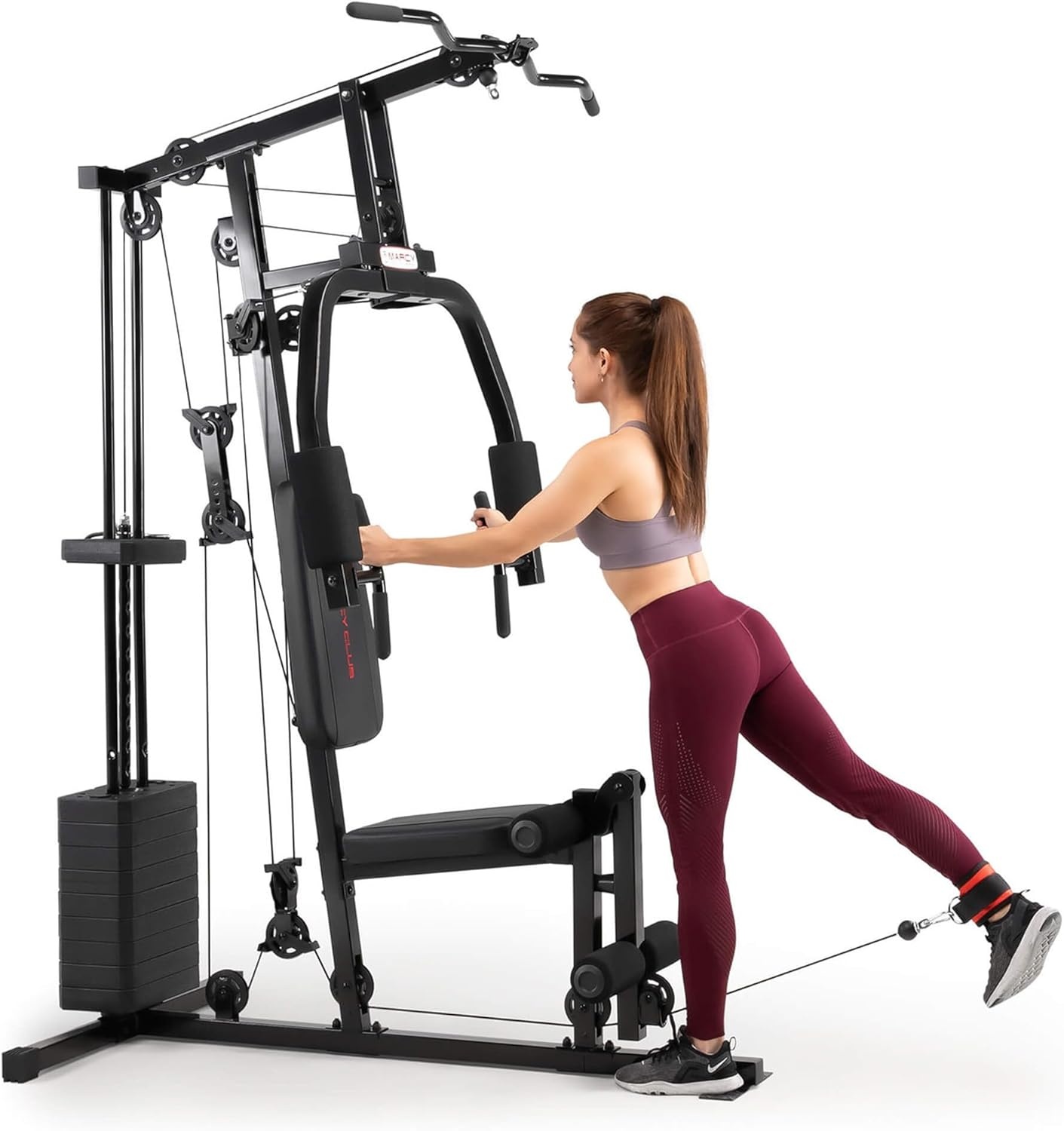 Marcy Multifunctional Workout Station 100lbs to 200lbs Stack Home Gym for Weightlifting and Bodybuilding(Black – 100 lbs)