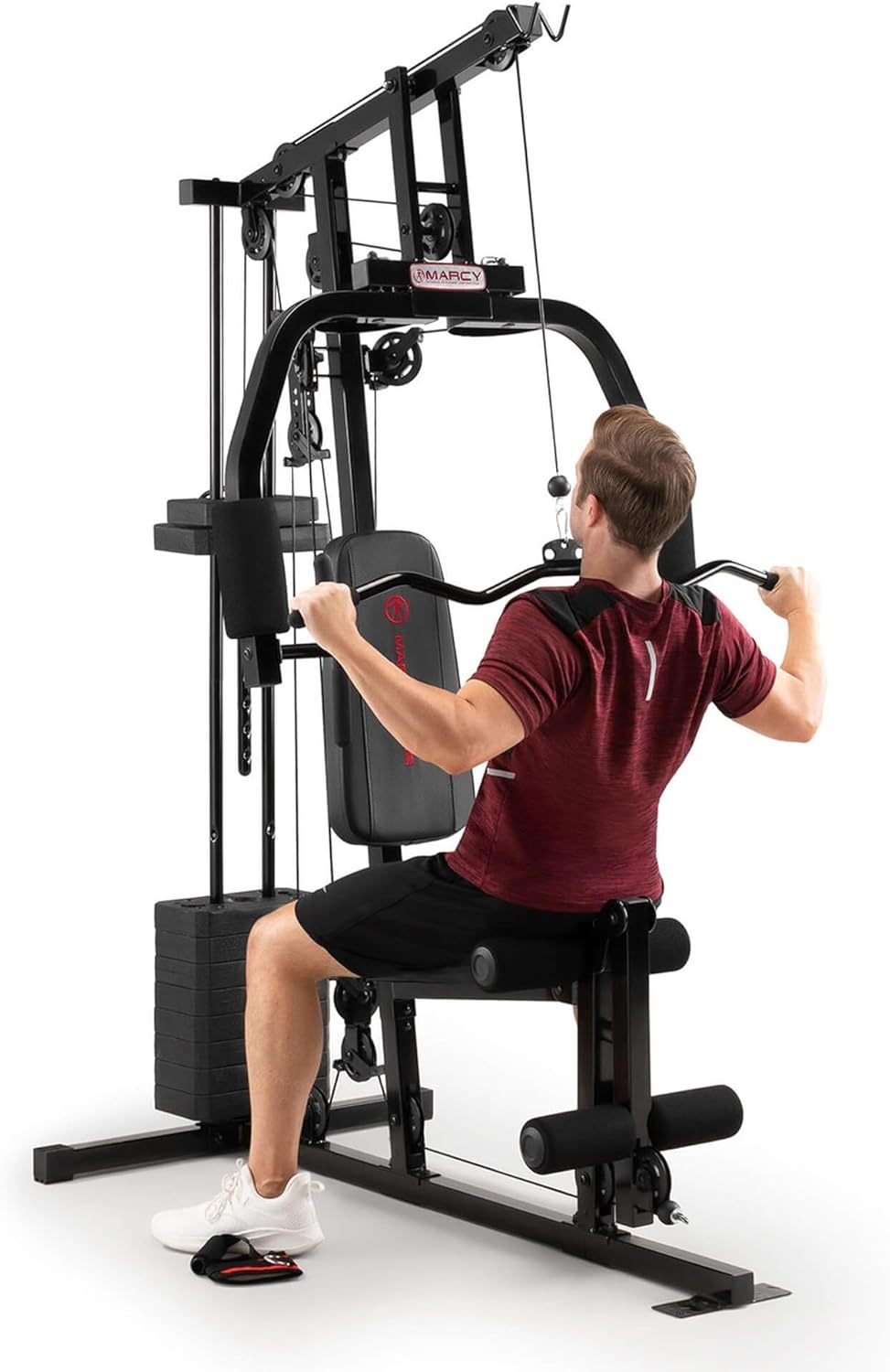 Marcy Multifunctional Workout Station 100lbs to 200lbs Stack Home Gym for Weightlifting and Bodybuilding(Black – 100 lbs)