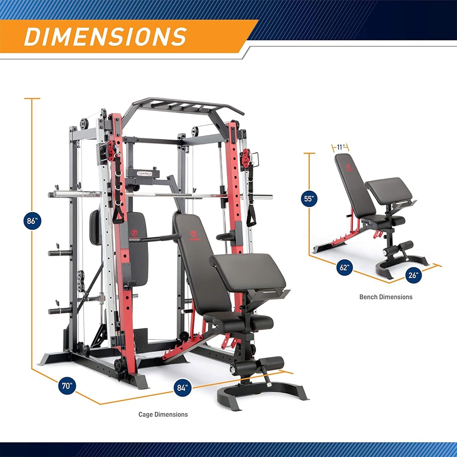 Marcy Smith Machine Cage System Home Gym Multifunction Rack, Customizable Training Station(White)