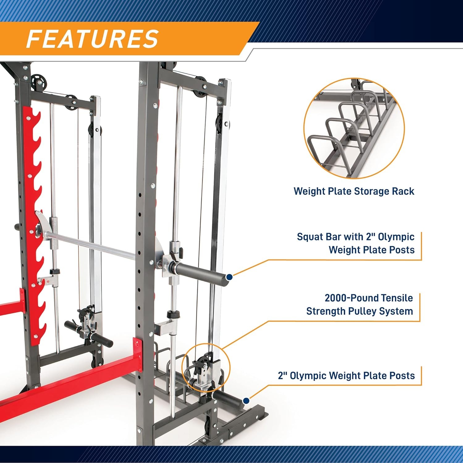 Marcy Smith Machine Home Gym System SM-4903, All-in-One Strength Training Cage with Weight Bench, Pulley, Squat Rack & Workout Station(Grey)