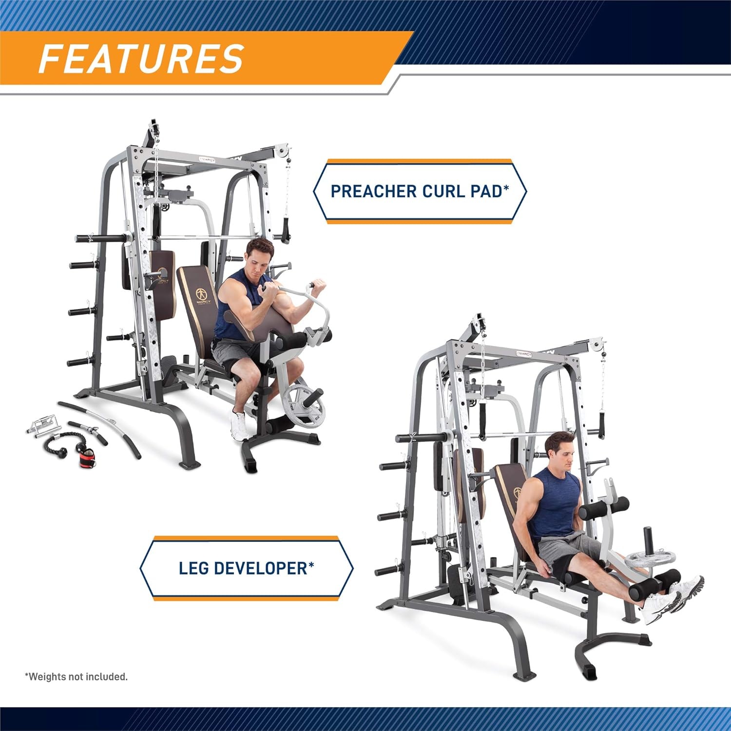 Marcy Smith Cage Workout Machine Full Body StrengthTraining Home Gym Equipment System with Leg Developer, Press Bar, PEC Deck, and Squat Rack(Brown/Silver)