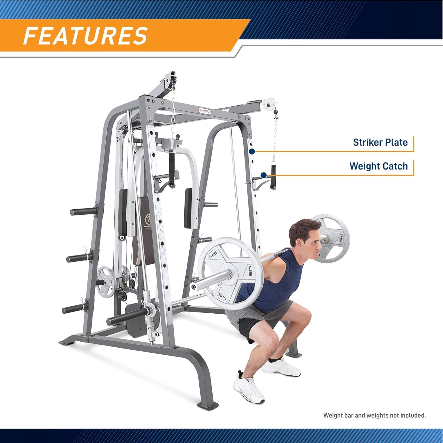 Marcy Smith Cage Workout Machine Full Body StrengthTraining Home Gym Equipment System with Leg Developer, Press Bar, PEC Deck, and Squat Rack(Brown/Silver)