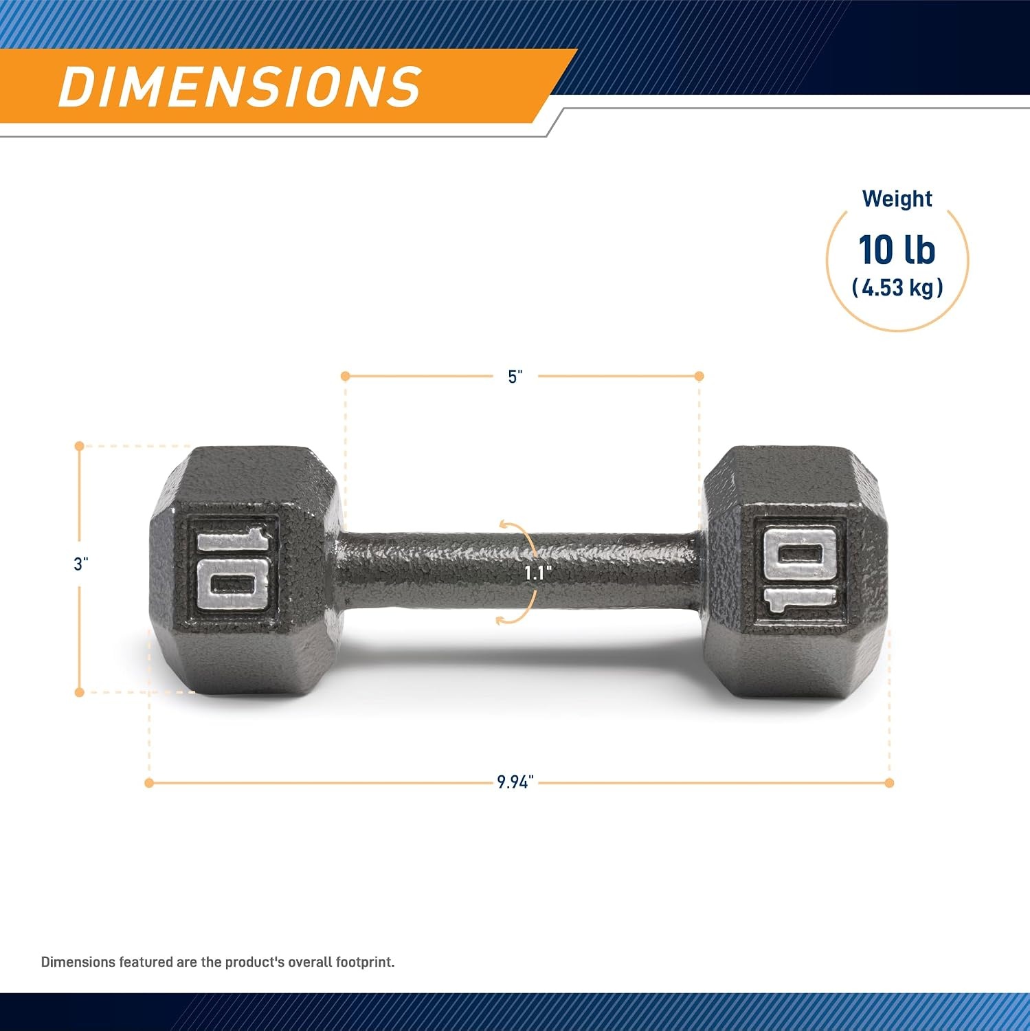 Marcy Cast Iron Hex Dumbbells Collection – Available size from 3-lb to 100-lb, SOLD INDIVIDUALLY(10lbs)
