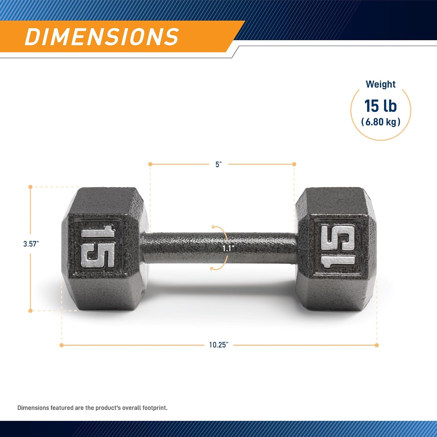 Marcy Cast Iron Hex Dumbbells Collection – Available size from 3-lb to 100-lb, SOLD INDIVIDUALLY(15lbs)