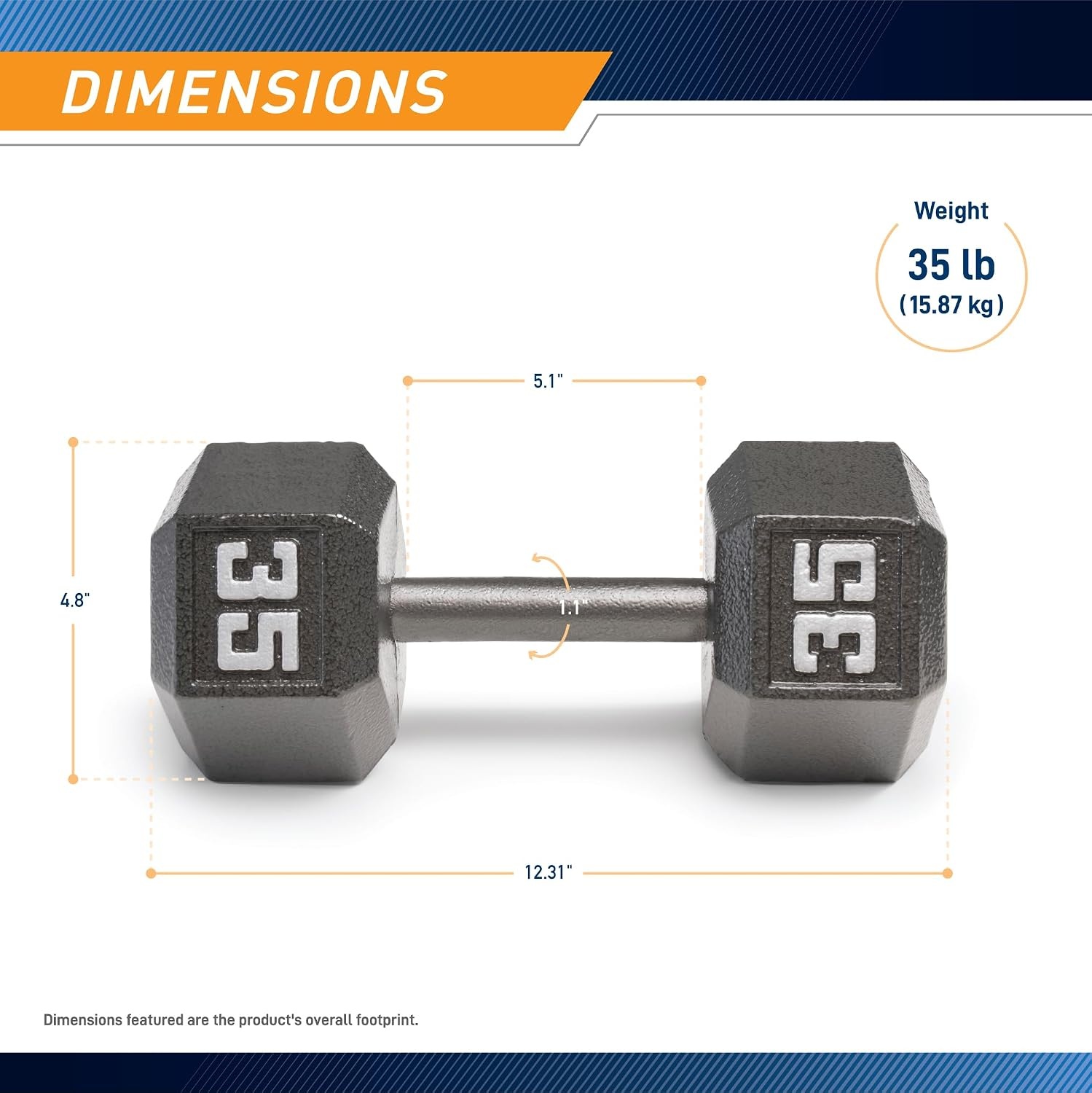 Marcy Cast Iron Hex Dumbbells Collection – Available size from 3-lb to 100-lb, SOLD INDIVIDUALLY(35lbs)