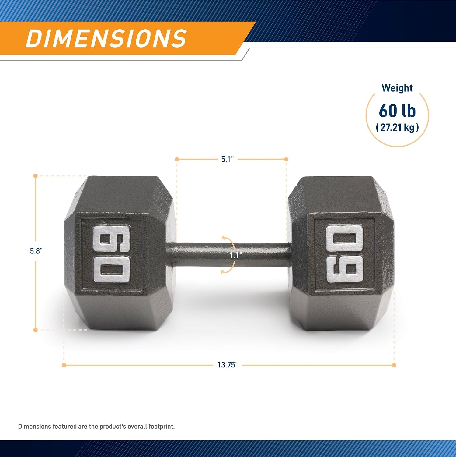 Marcy Cast Iron Hex Dumbbells Collection – Available size from 3-lb to 100-lb, SOLD INDIVIDUALLY(60lbs)