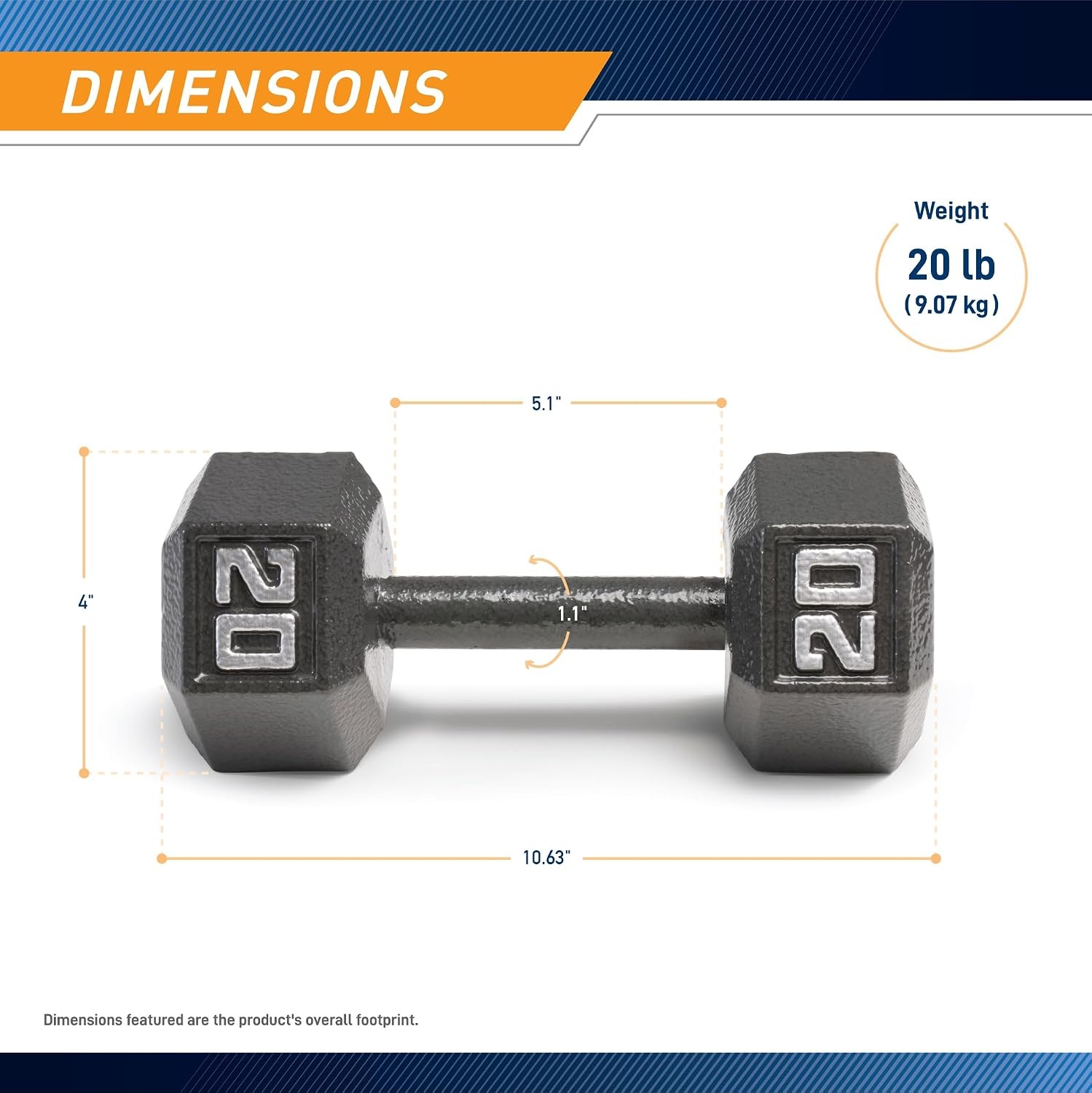 Marcy Cast Iron Hex Dumbbells Collection – Available size from 3-lb to 100-lb, SOLD INDIVIDUALLY(20lbs)