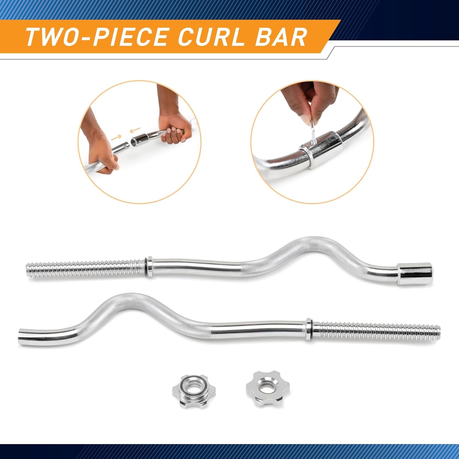 Marcy 1 inch Standard Curl Bar with Spin-Lock Collars Weightlifting Strength Training Home Gym Accessory for Triceps and Biceps(Two-Piece)