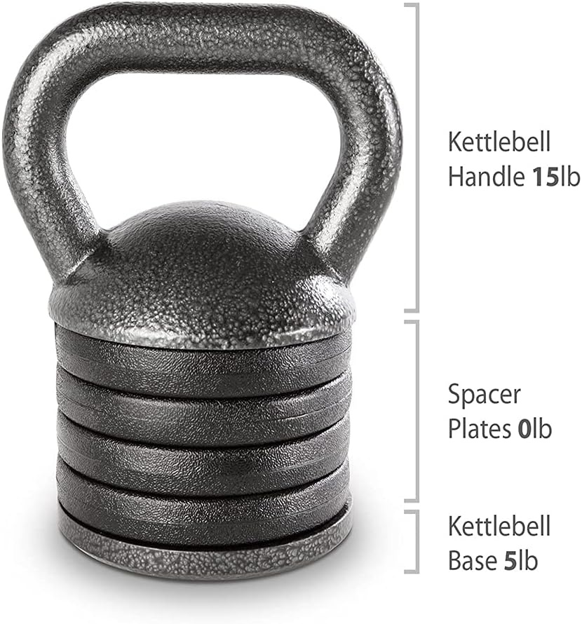 Apex 20lb Adjustable Cast Iron Kettlebell Handle, Compatible with 1 Weight Plates, Up to 50lb Load Capacity for Strength Training, Weightlifting, Home Workouts