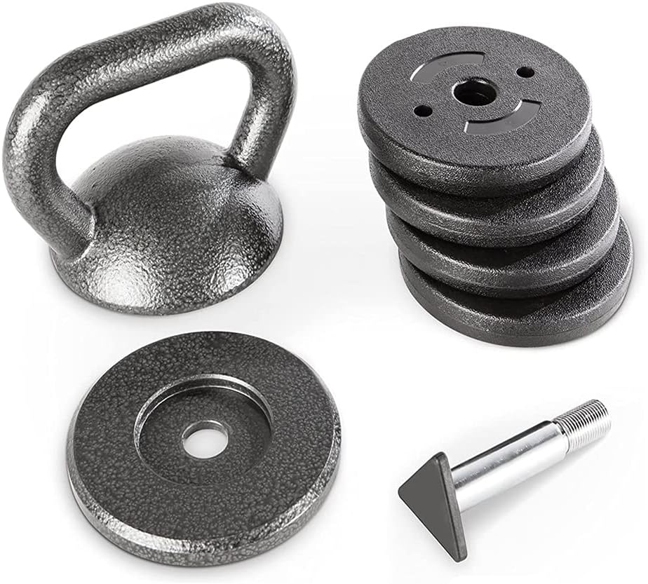 Apex 20lb Adjustable Cast Iron Kettlebell Handle, Compatible with 1 Weight Plates, Up to 50lb Load Capacity for Strength Training, Weightlifting, Home Workouts
