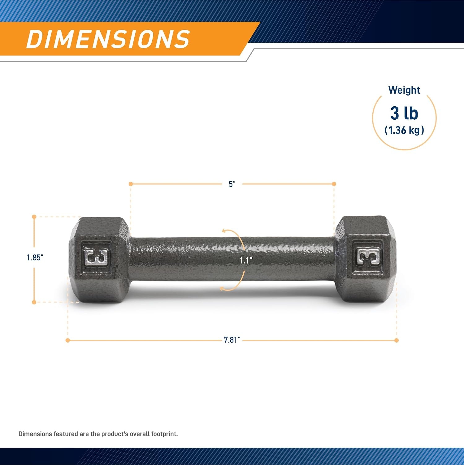 Marcy Cast Iron Hex Dumbbells Collection – Available size from 3-lb to 100-lb, SOLD INDIVIDUALLY(3lbs)