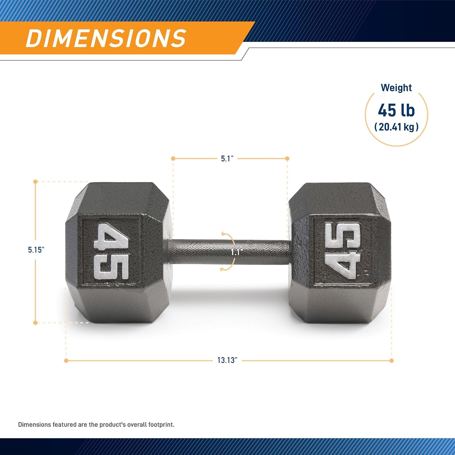 Marcy Cast Iron Hex Dumbbells Collection – Available size from 3-lb to 100-lb, SOLD INDIVIDUALLY(45lbs)