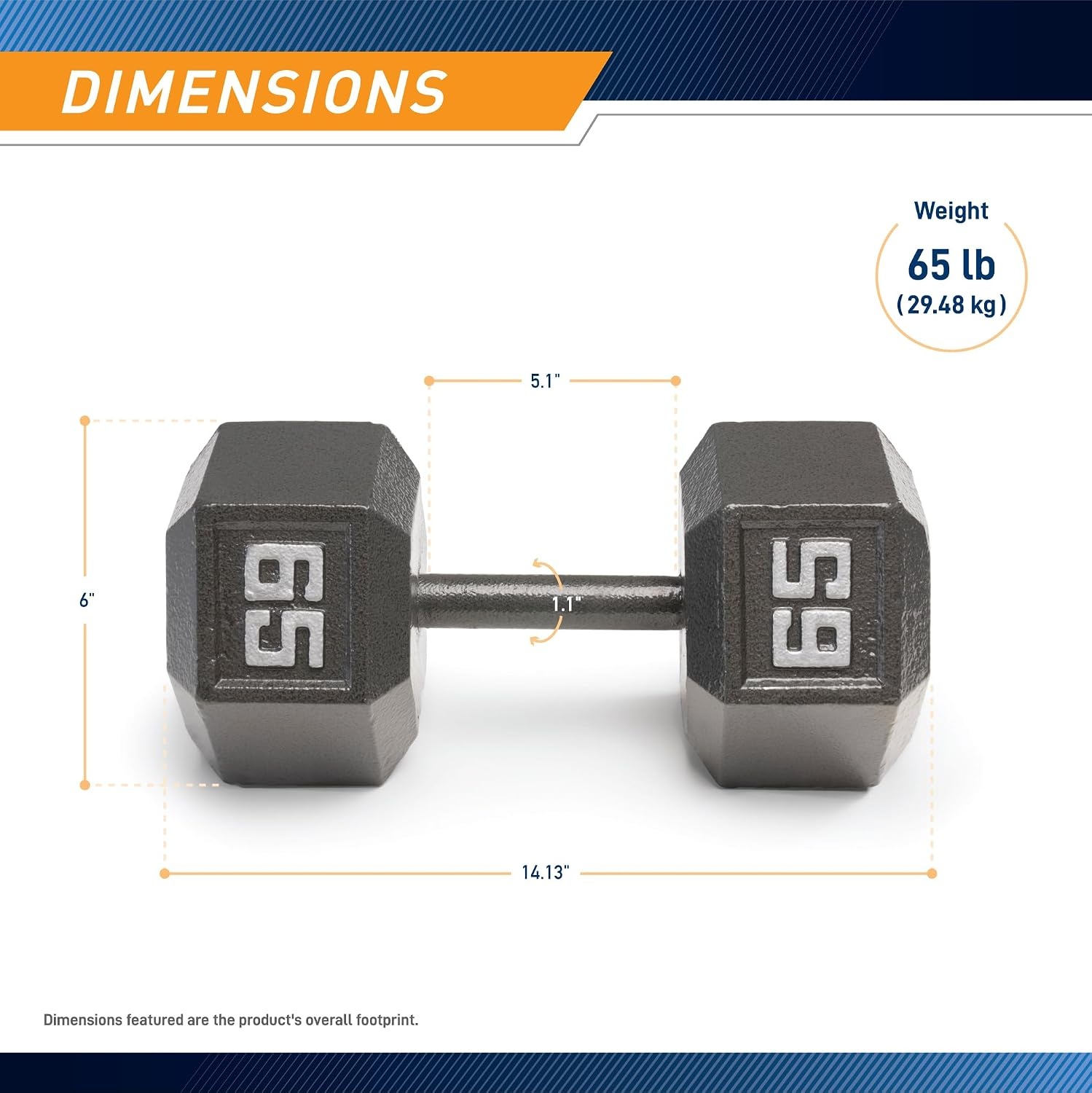 Marcy Cast Iron Hex Dumbbells Collection – Available size from 3-lb to 100-lb, SOLD INDIVIDUALLY(65lbs)