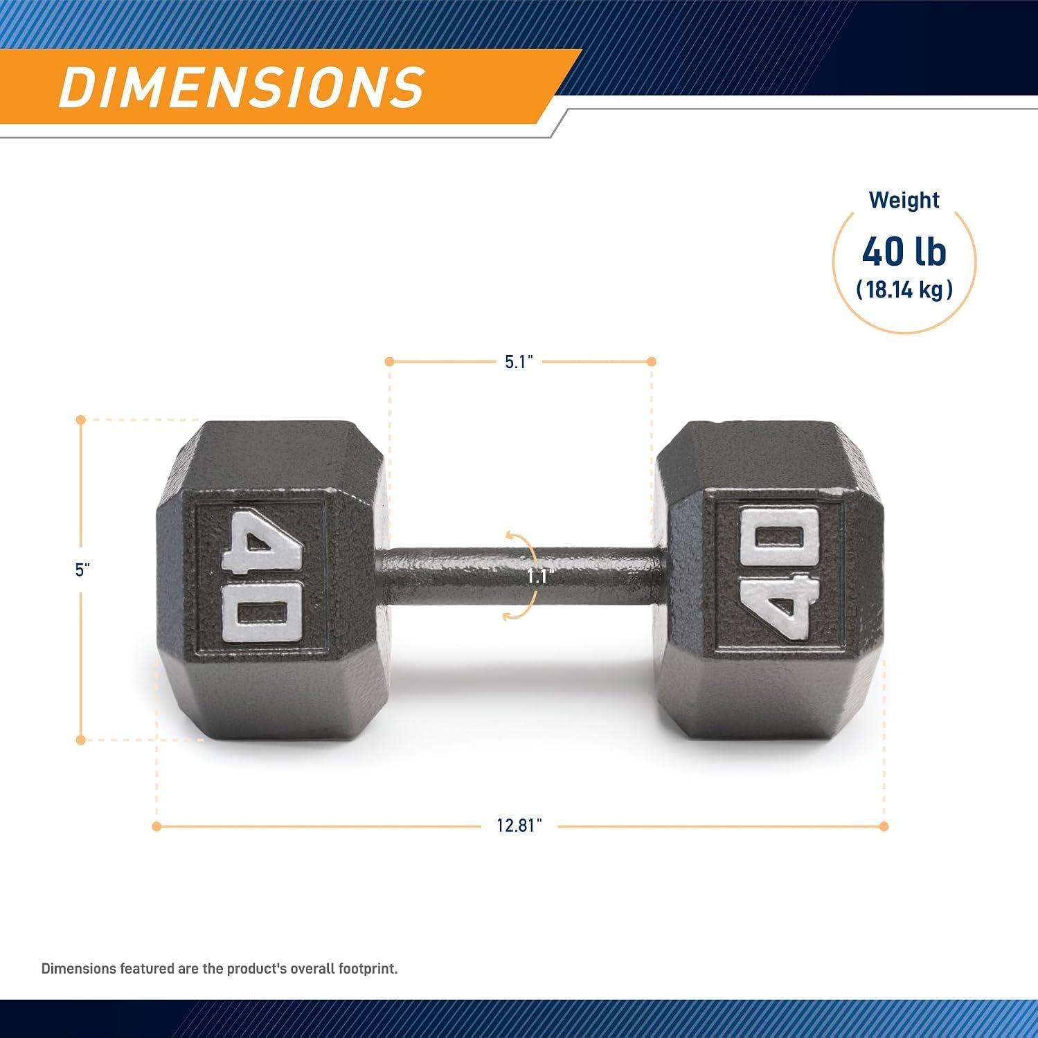 Marcy Cast Iron Hex Dumbbells Collection – Available size from 3-lb to 100-lb, SOLD INDIVIDUALLY(40lbs)