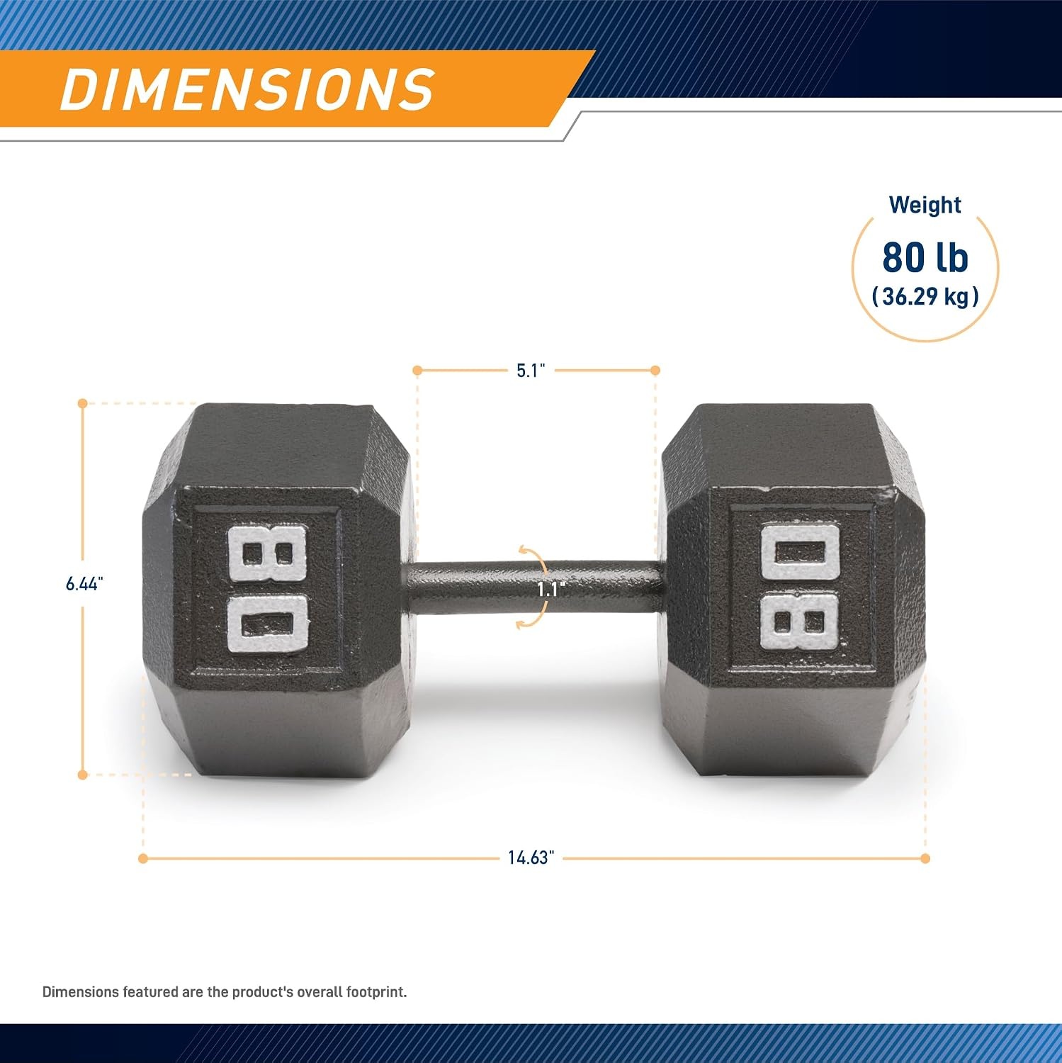 Marcy Cast Iron Hex Dumbbells Collection – Available size from 3-lb to 100-lb, SOLD INDIVIDUALLY(80lbs)