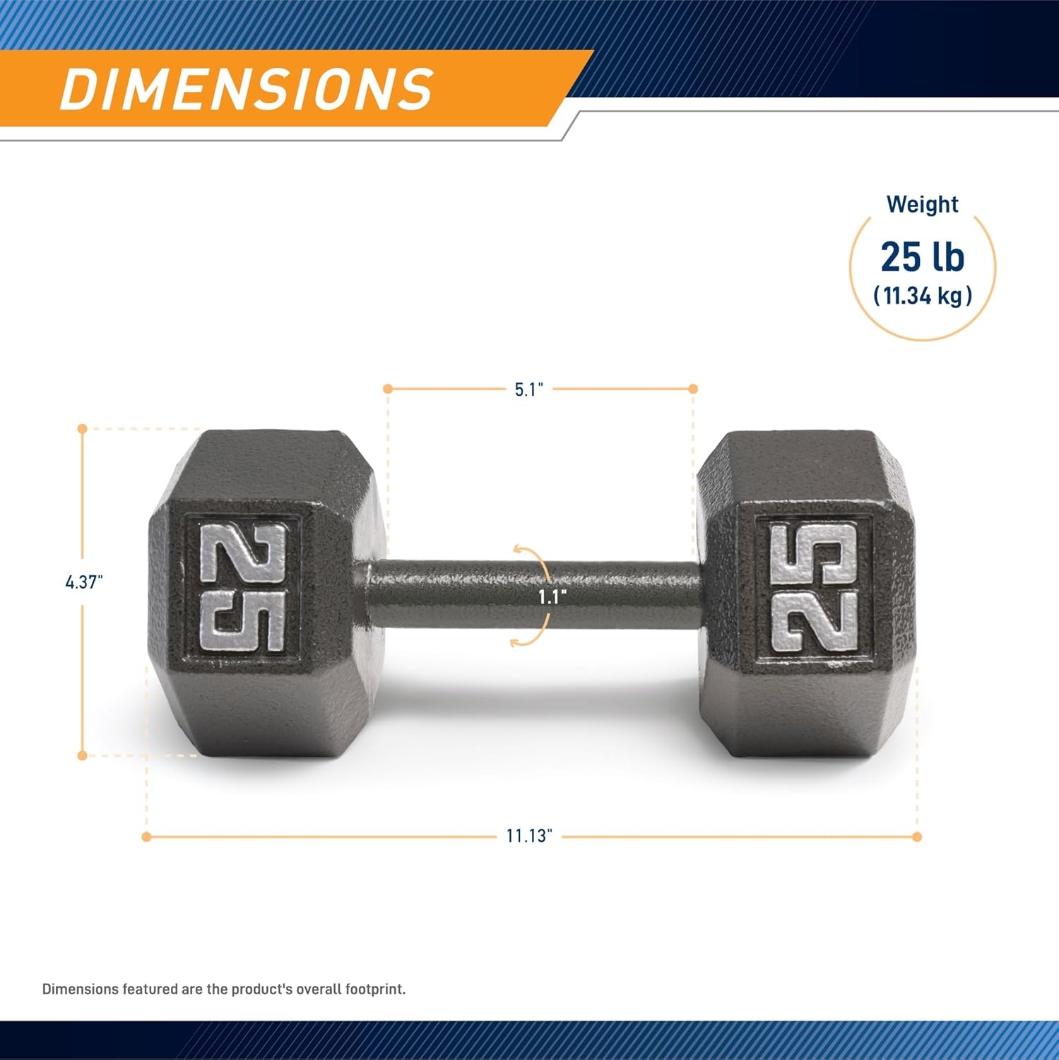 Marcy Cast Iron Hex Dumbbells Collection – Available size from 3-lb to 100-lb, SOLD INDIVIDUALLY(25lbs)