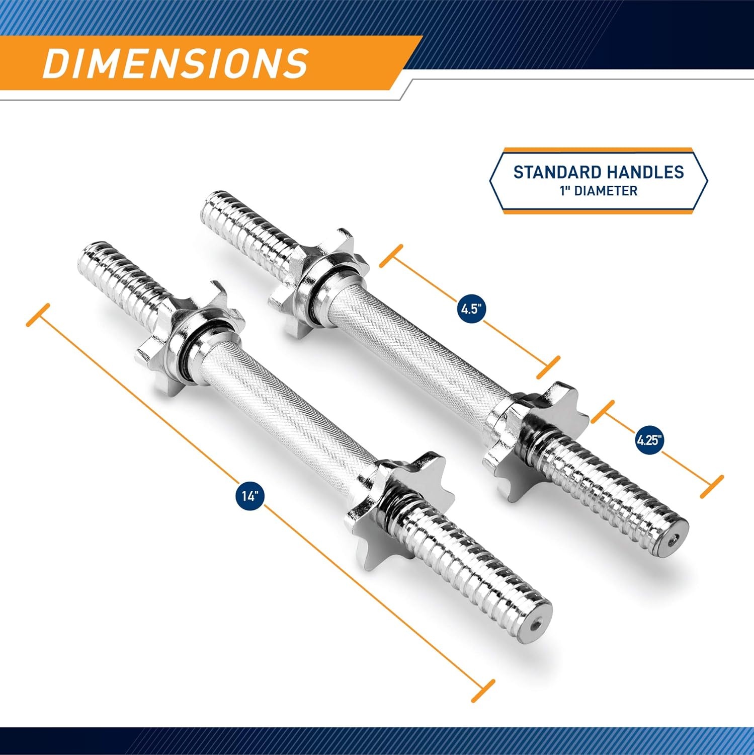 Marcy 14 Adjustable Chrome Threaded Dumbbell Handles for Standard Weight Plates with 1 Diameter Center TDH-14.1